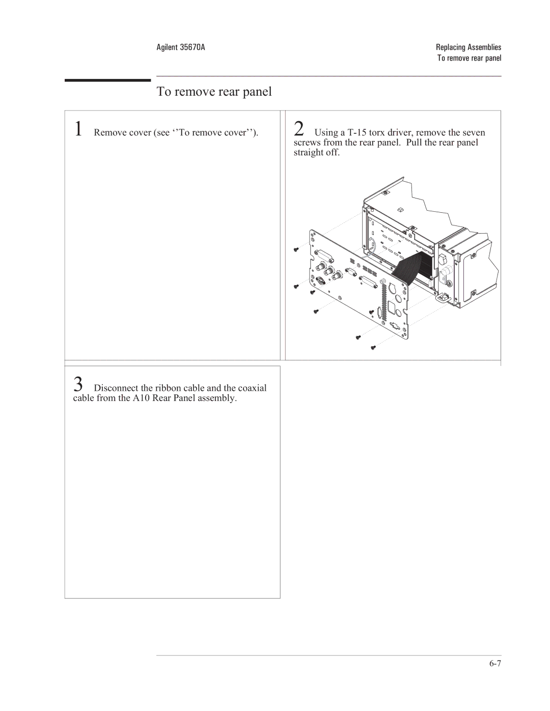 Agilent Technologies 35670-90066 manual To remove rear panel 