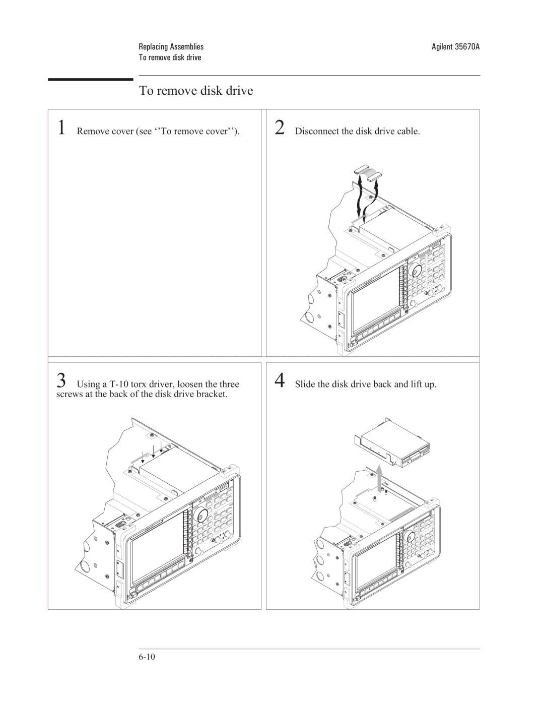 Agilent Technologies 35670-90066 manual To remove disk drive 