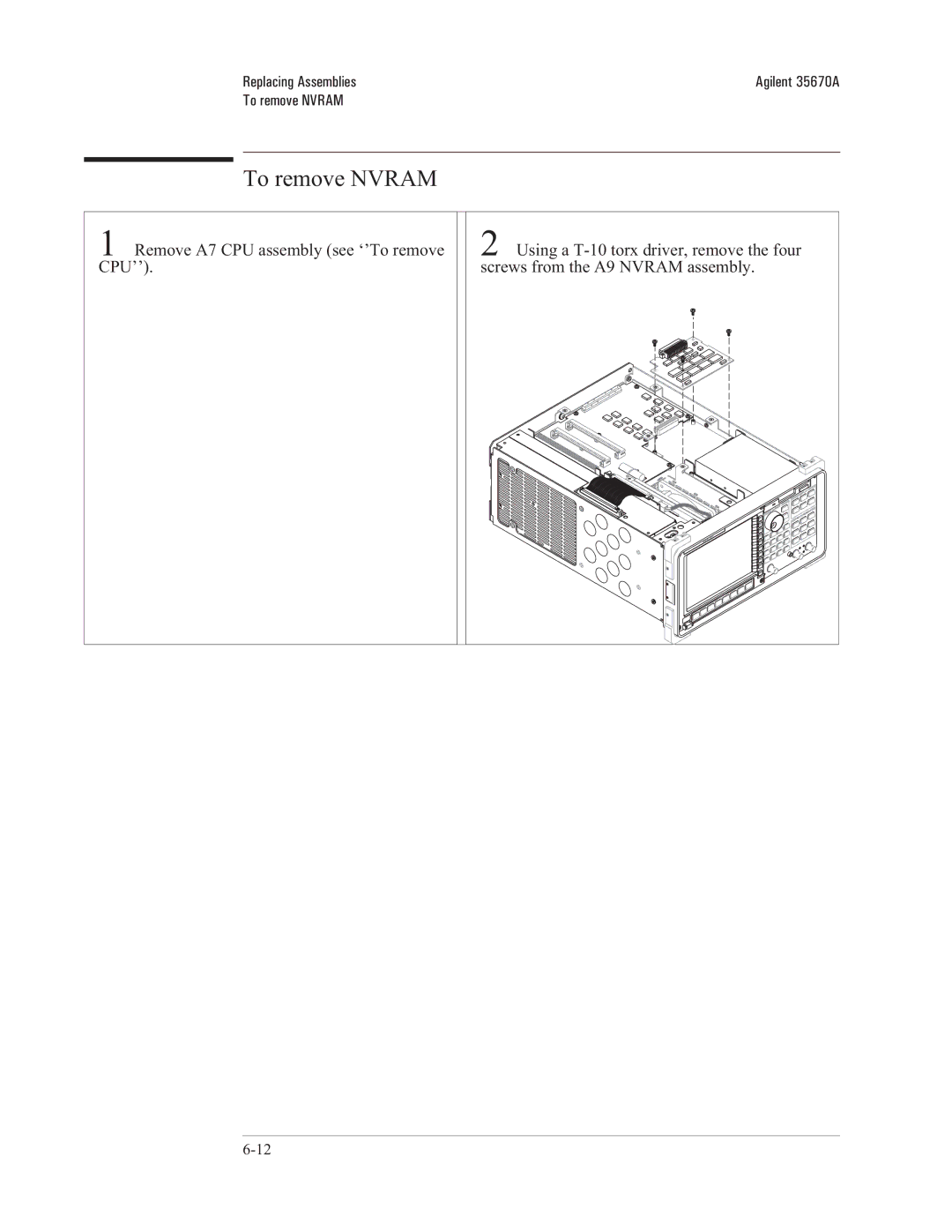 Agilent Technologies 35670-90066 manual To remove Nvram 