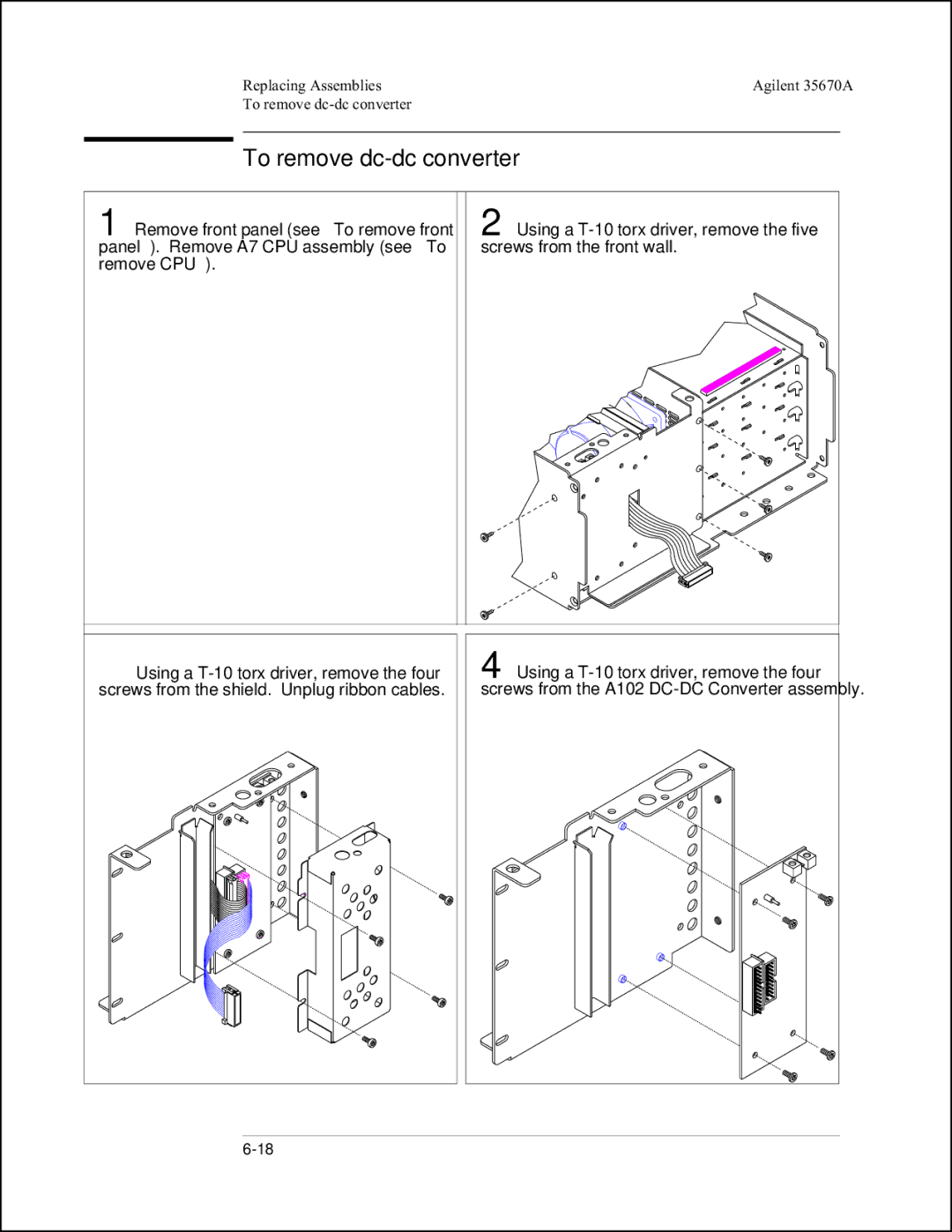 Agilent Technologies 35670-90066 manual To remove dc-dc converter 