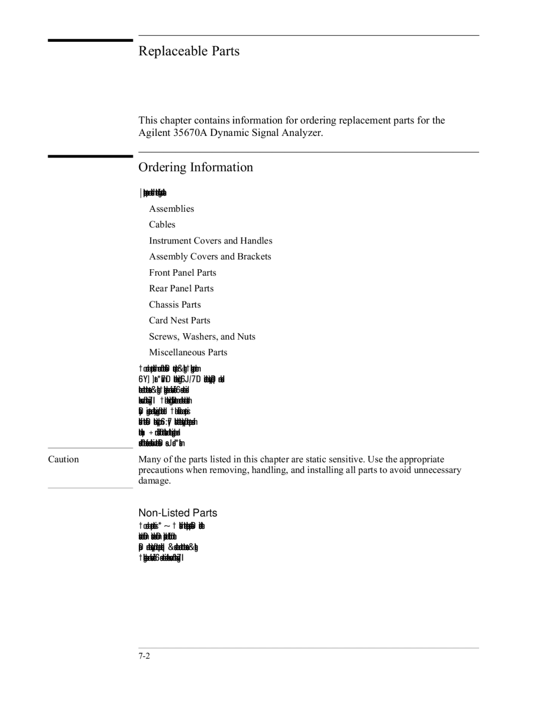 Agilent Technologies 35670-90066 manual Ordering Information, Non-Listed Parts 