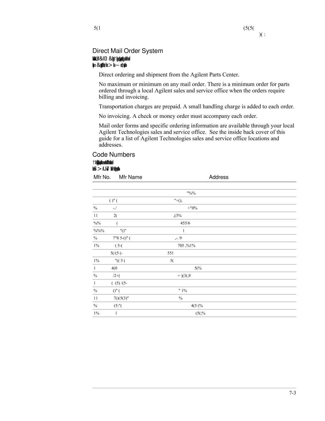 Agilent Technologies 35670-90066 manual Direct Mail Order System, Code Numbers, Mfr No Mfr Name Address 