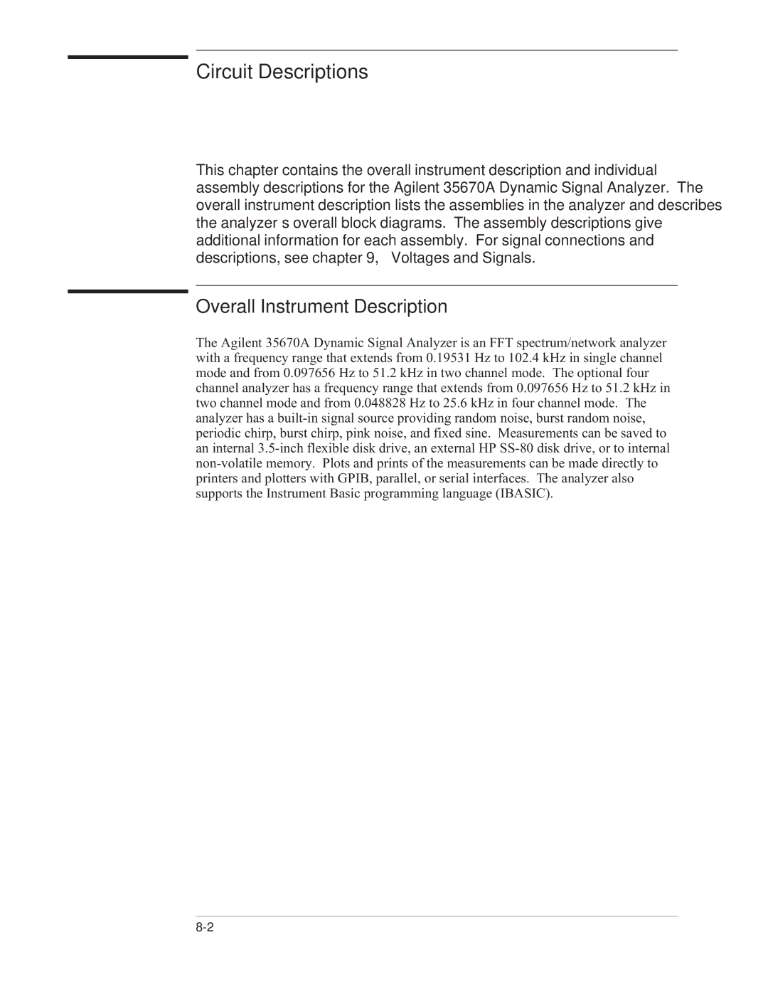 Agilent Technologies 35670-90066 manual Circuit Descriptions, Overall Instrument Description 