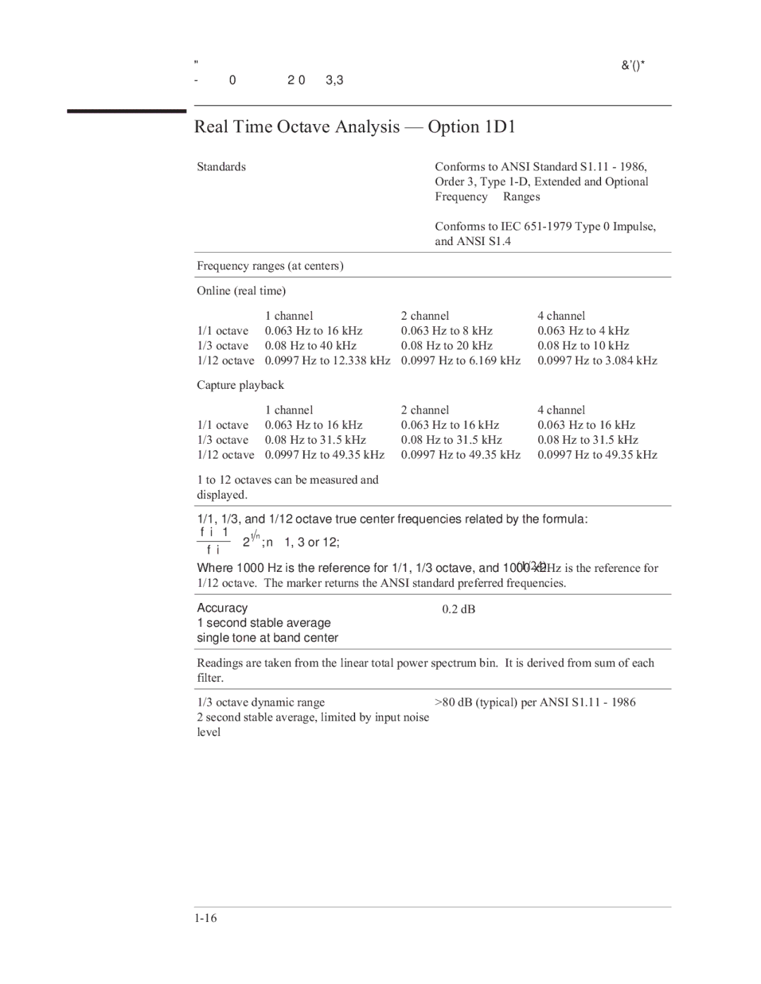 Agilent Technologies 35670-90066 manual Real Time Octave Analysis Option 1D1, = 1, 3 or 