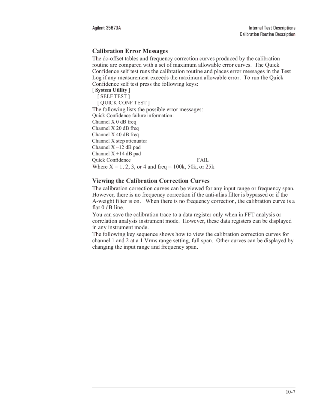 Agilent Technologies 35670-90066 manual Calibration Error Messages, Viewing the Calibration Correction Curves 