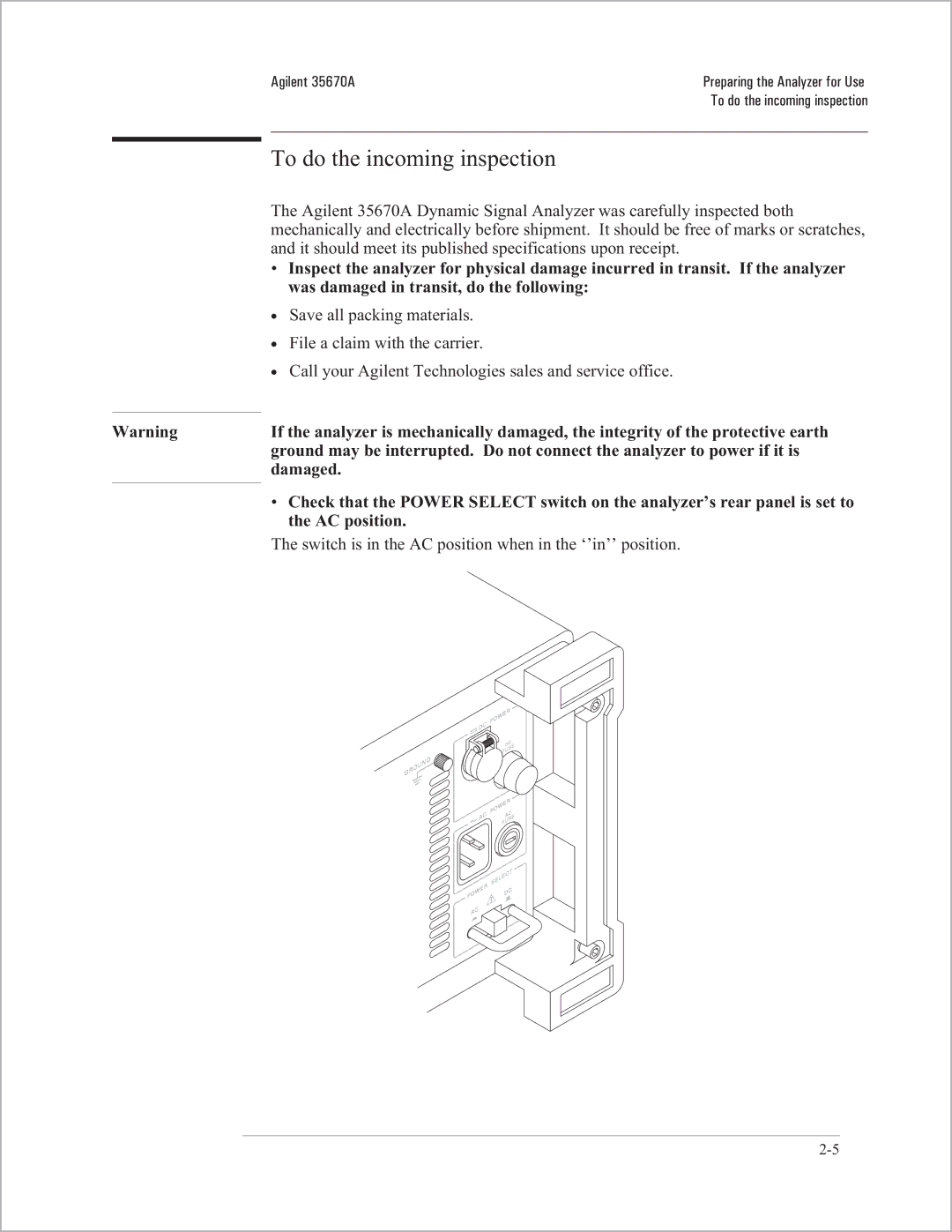 Agilent Technologies 35670-90066 manual To do the incoming inspection 