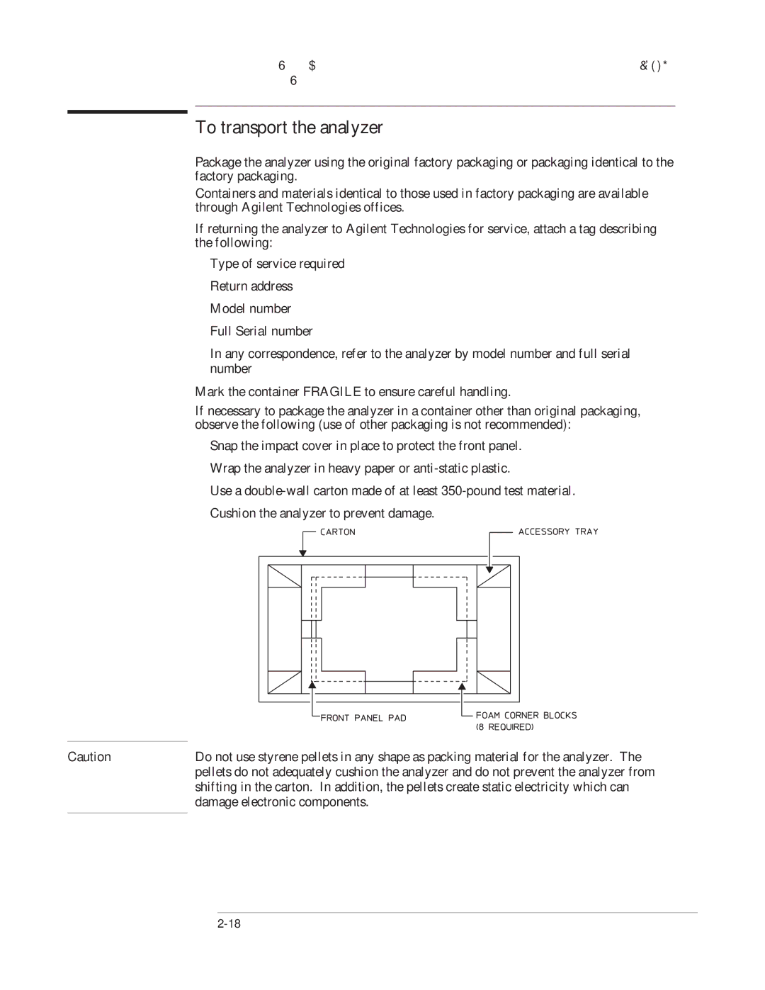 Agilent Technologies 35670-90066 manual To transport the analyzer 