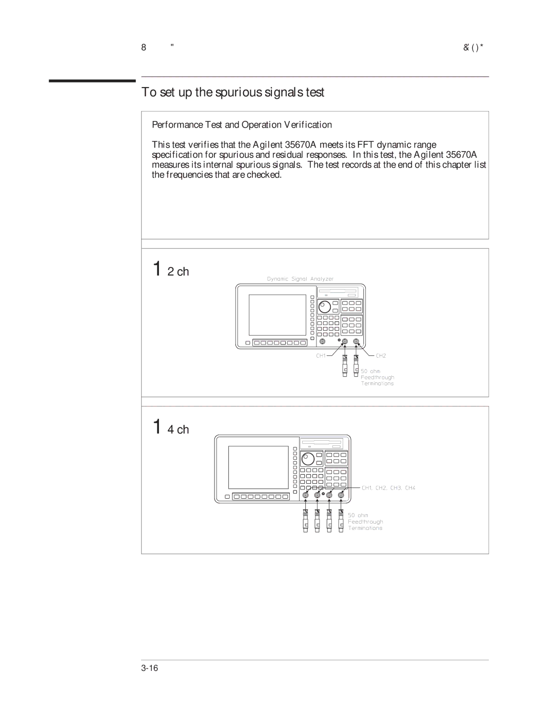 Agilent Technologies 35670-90066 manual To set up the spurious signals test 