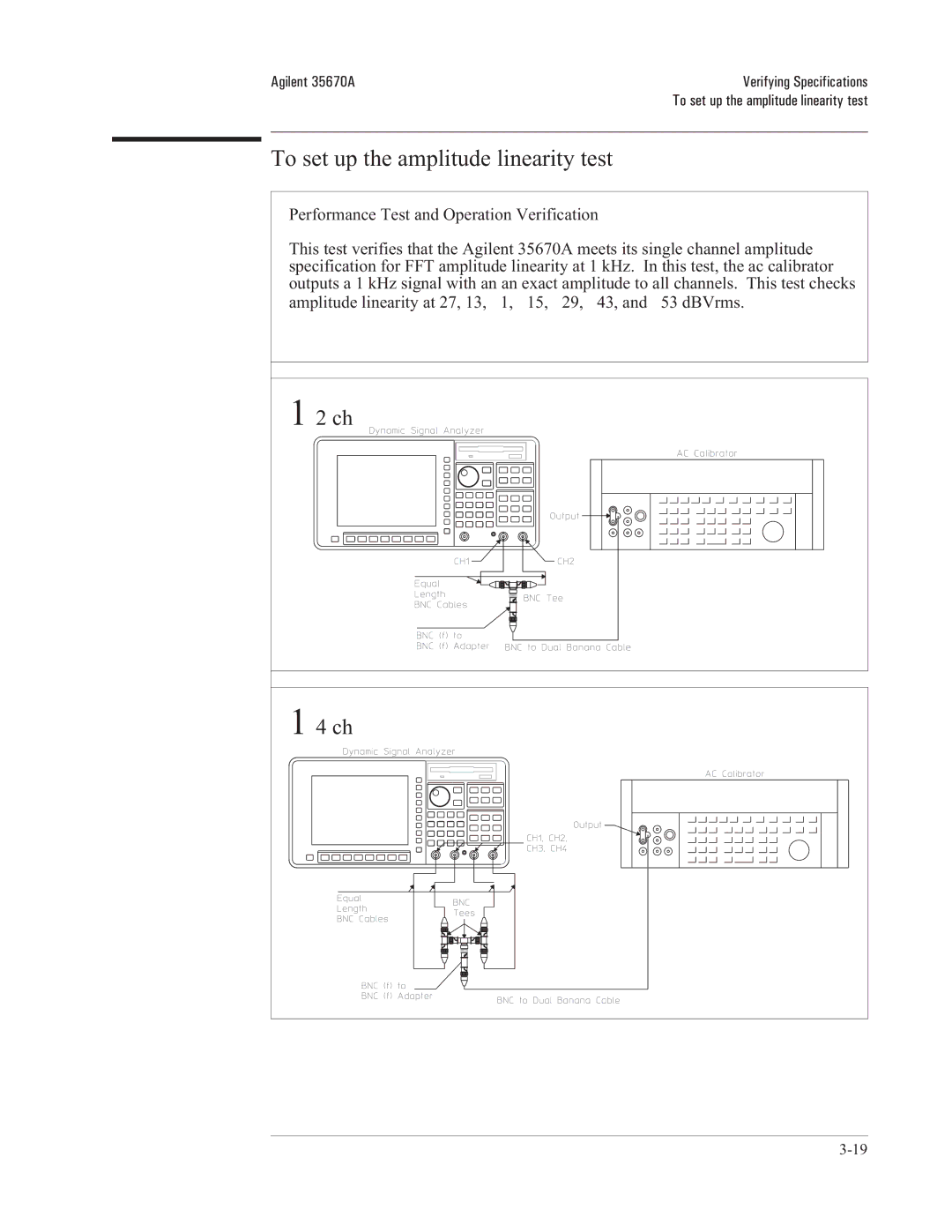 Agilent Technologies 35670-90066 manual To set up the amplitude linearity test 