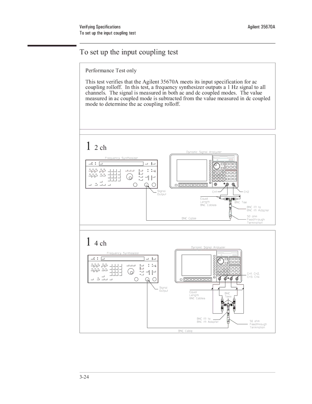 Agilent Technologies 35670-90066 manual To set up the input coupling test 