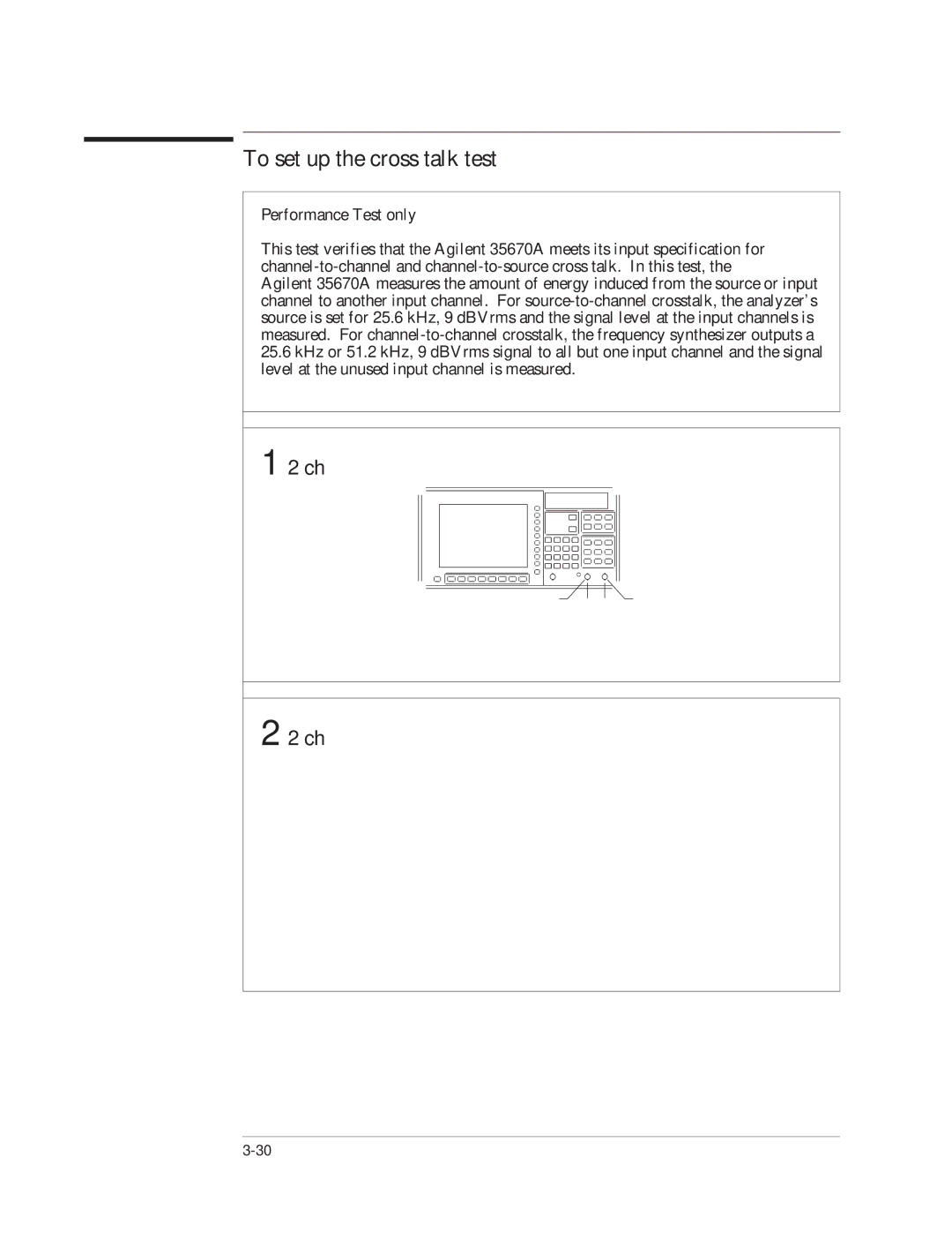 Agilent Technologies 35670-90066 manual To set up the cross talk test 