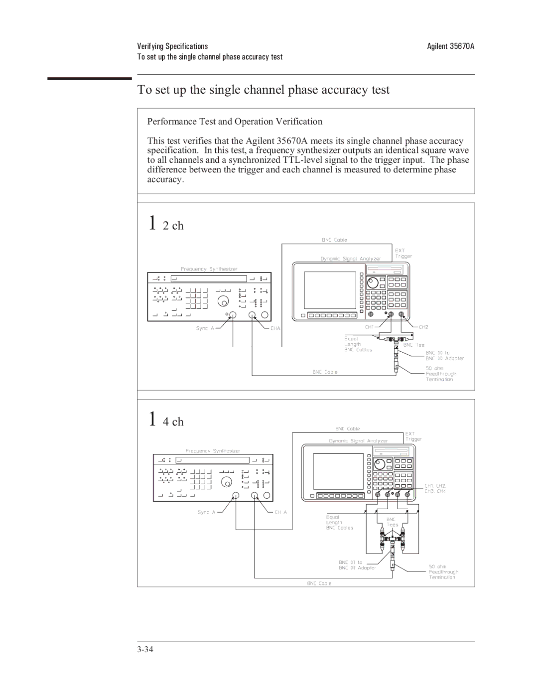 Agilent Technologies 35670-90066 manual To set up the single channel phase accuracy test 