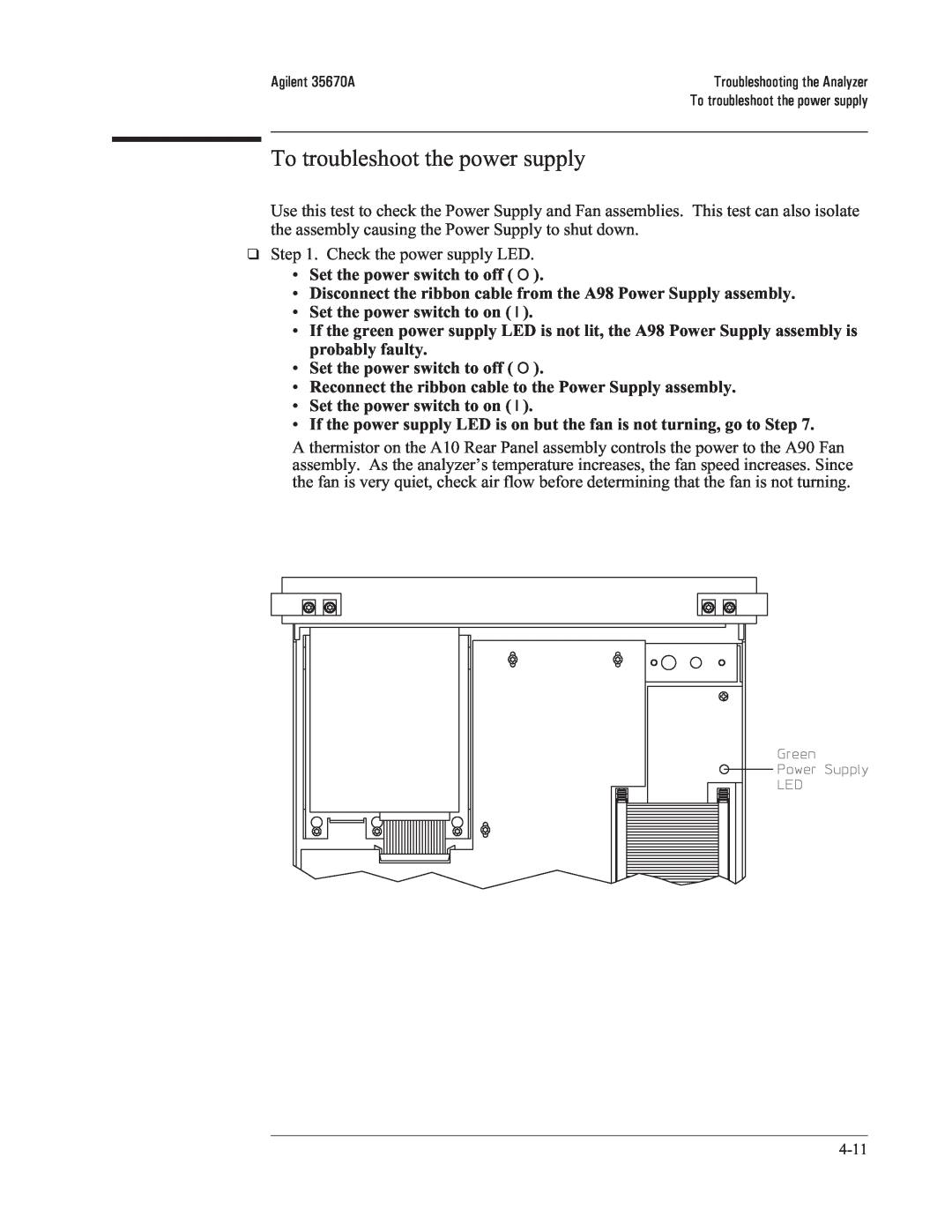 Agilent Technologies 35670-90066 manual To troubleshoot the power supply 