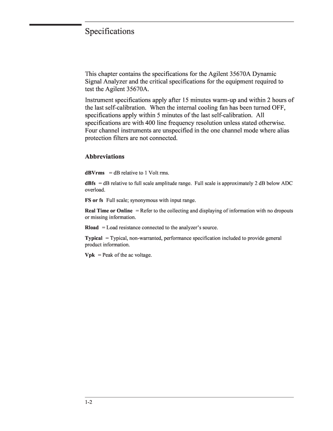 Agilent Technologies 35670-90066 manual Specifications, Abbreviations 