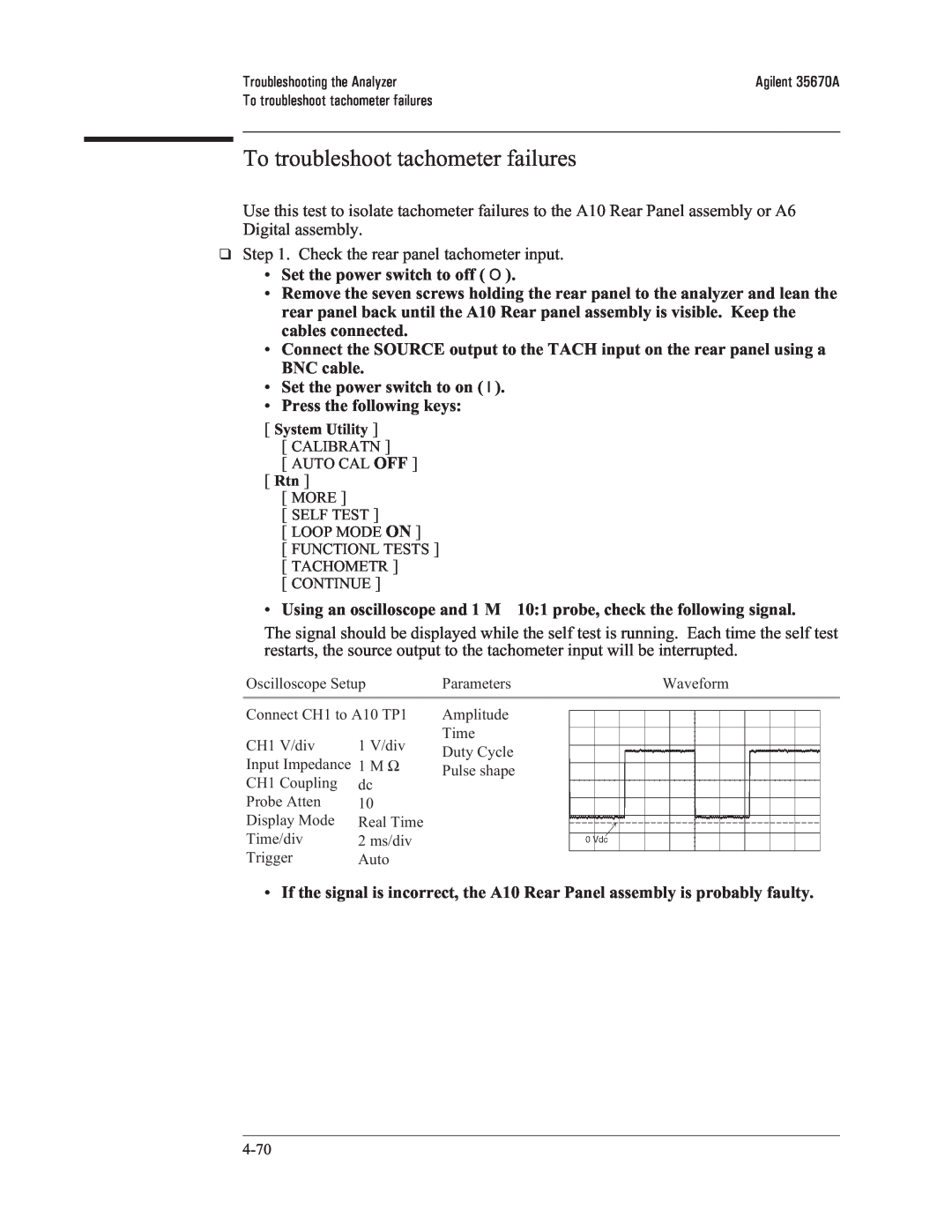 Agilent Technologies 35670-90066 manual To troubleshoot tachometer failures 