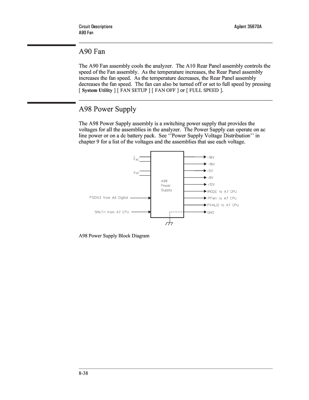 Agilent Technologies 35670-90066 manual A90 Fan, A98 Power Supply 