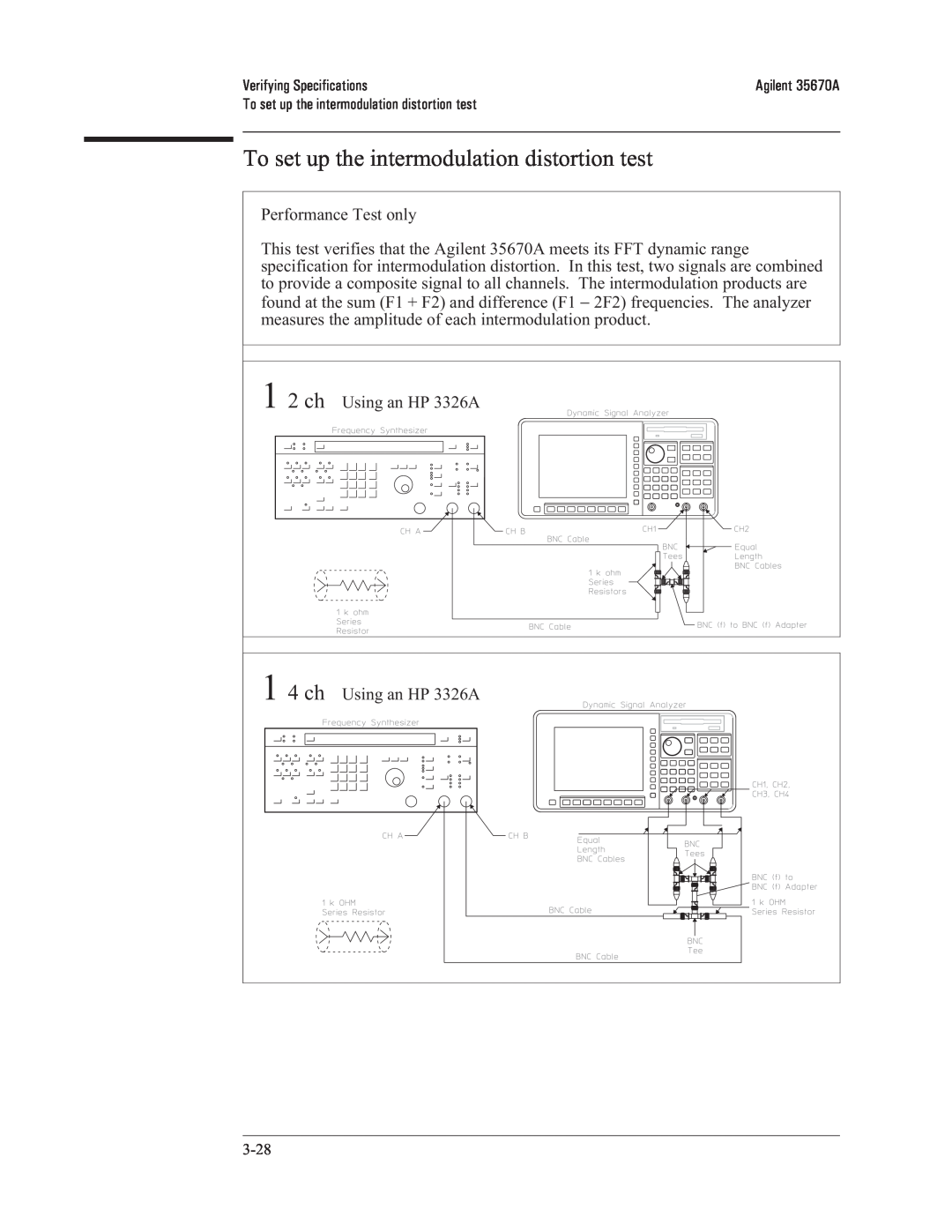 Agilent Technologies 35670-90066 manual To set up the intermodulation distortion test, 1 2 ch, 1 4 ch 
