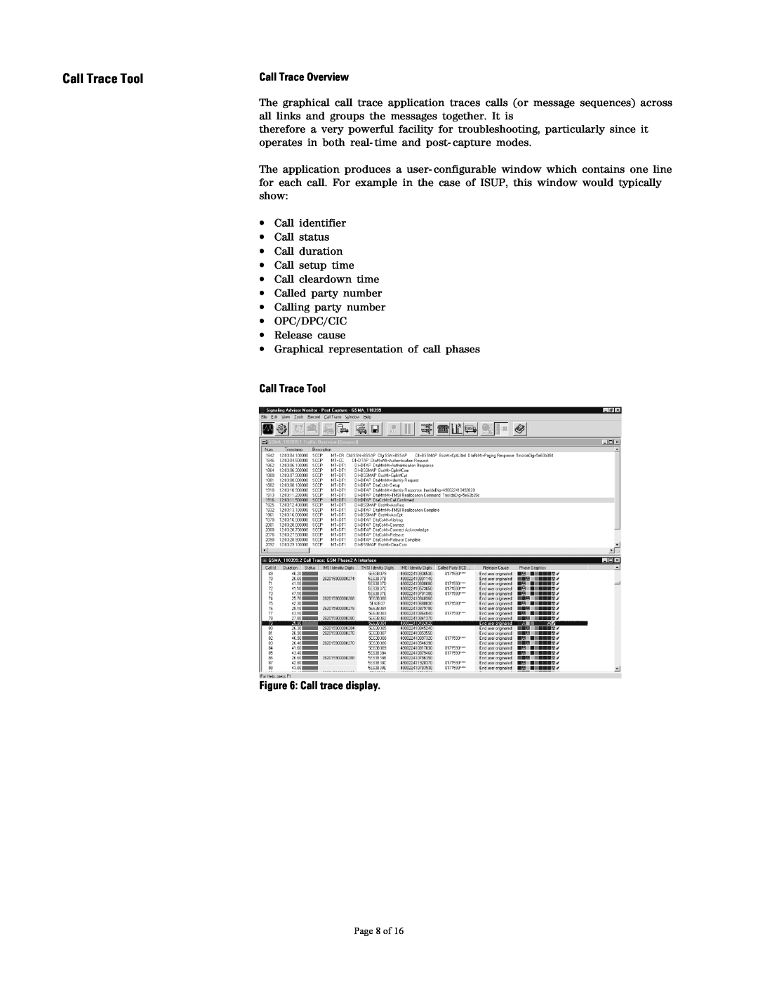 Agilent Technologies 37907A manual Call Trace Overview, Call Trace Tool Call trace display 
