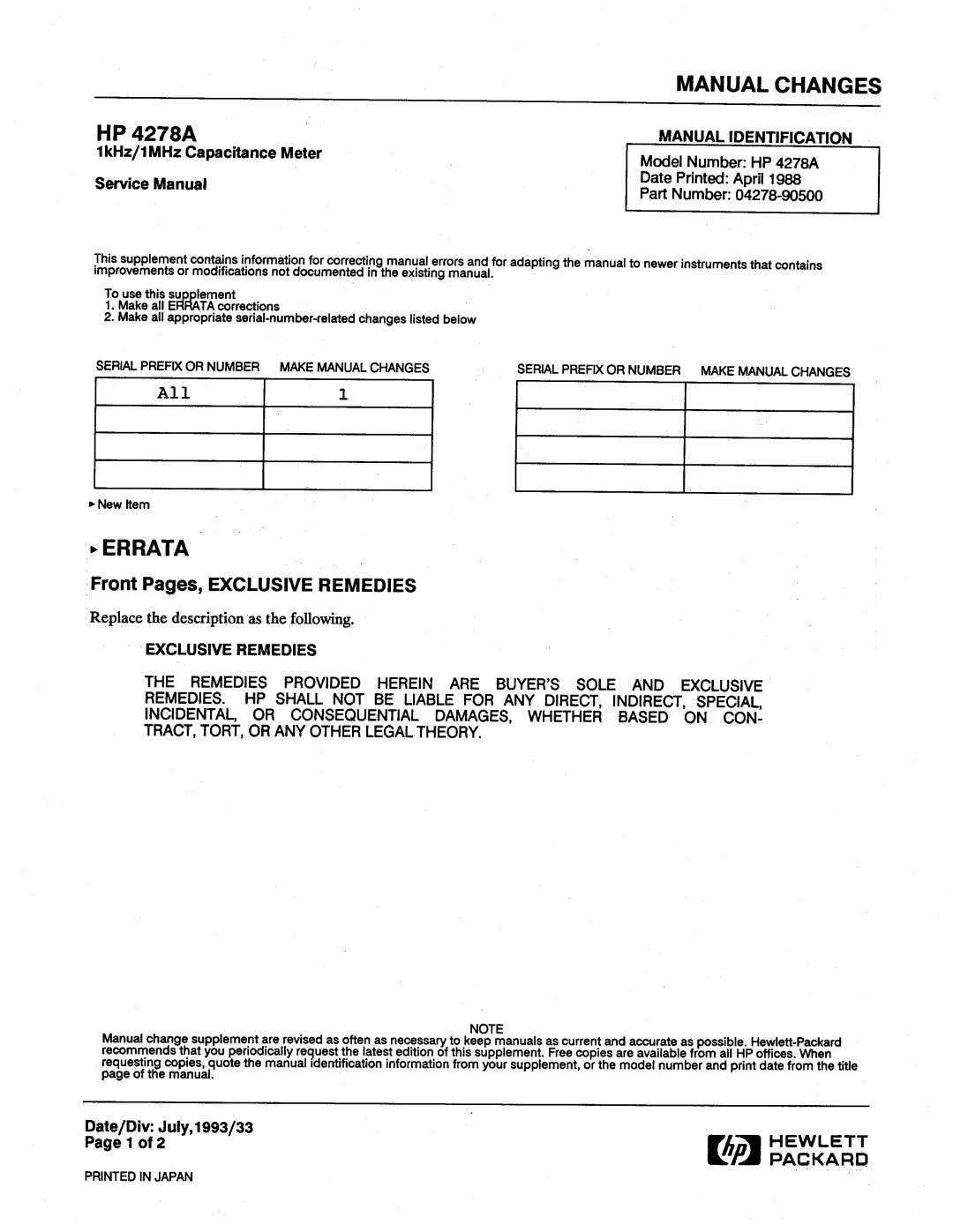 Agilent Technologies 4278A manual 