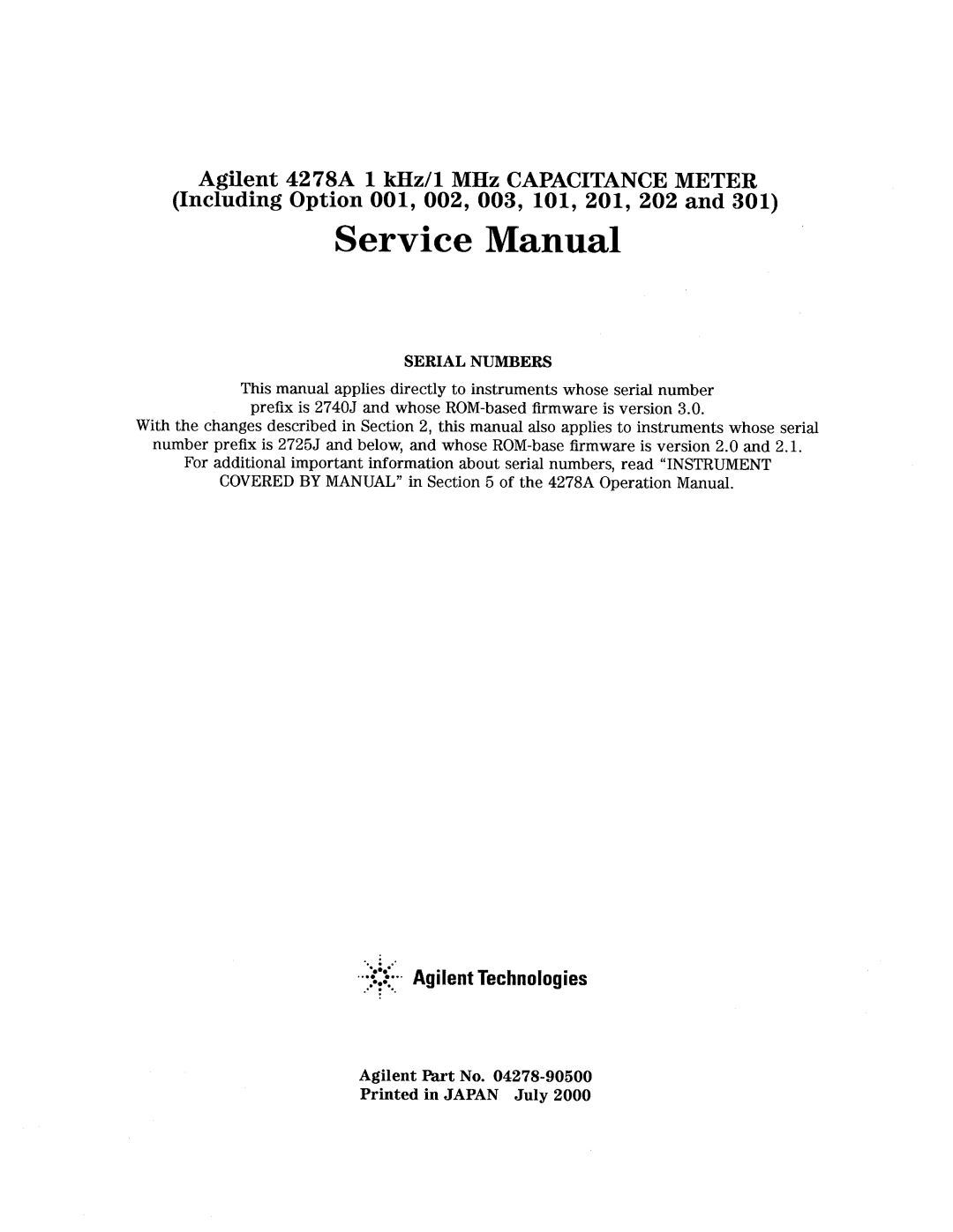 Agilent Technologies 4278A manual 