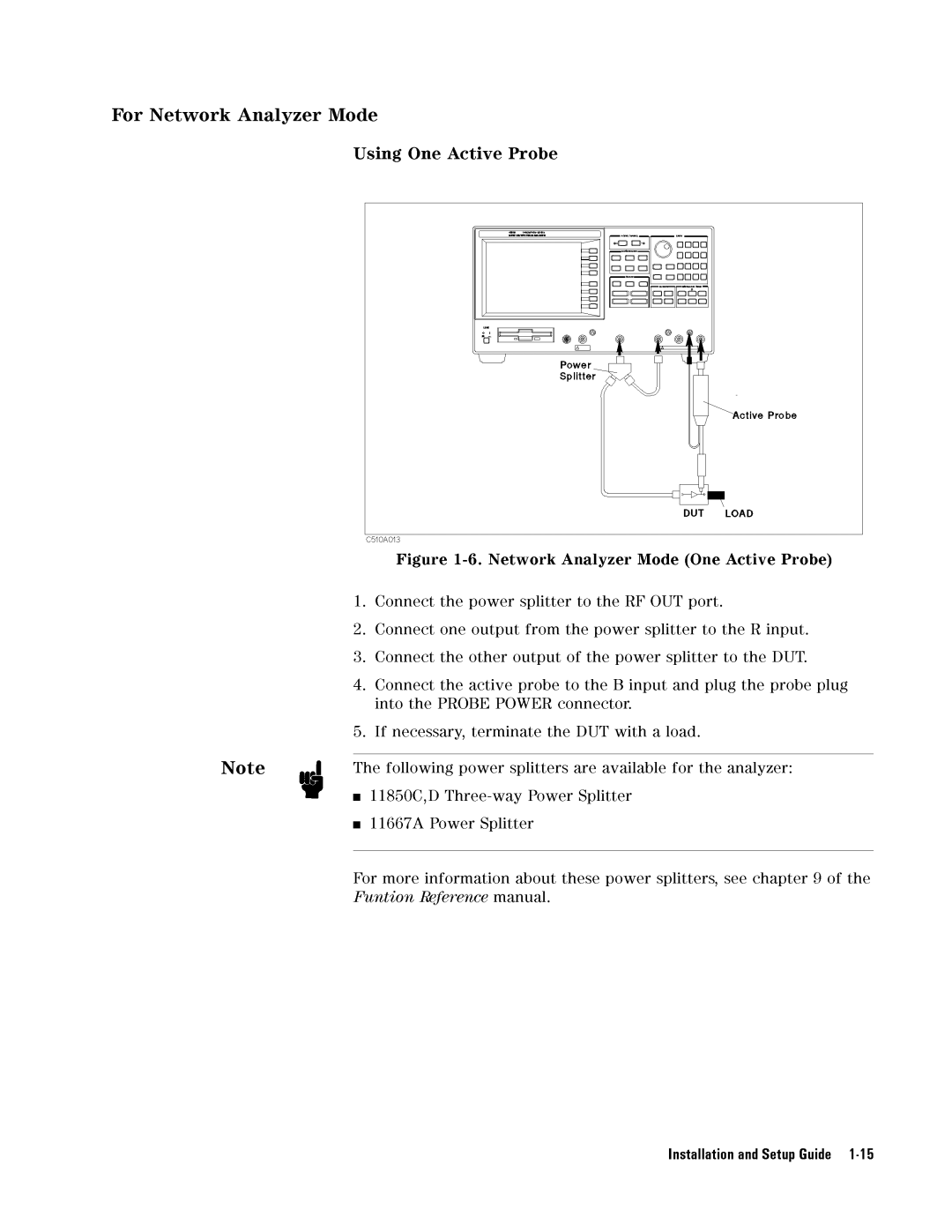 Agilent Technologies 4396B manual ForNetworkAnalyzerModeUsingOneActiveProbe 