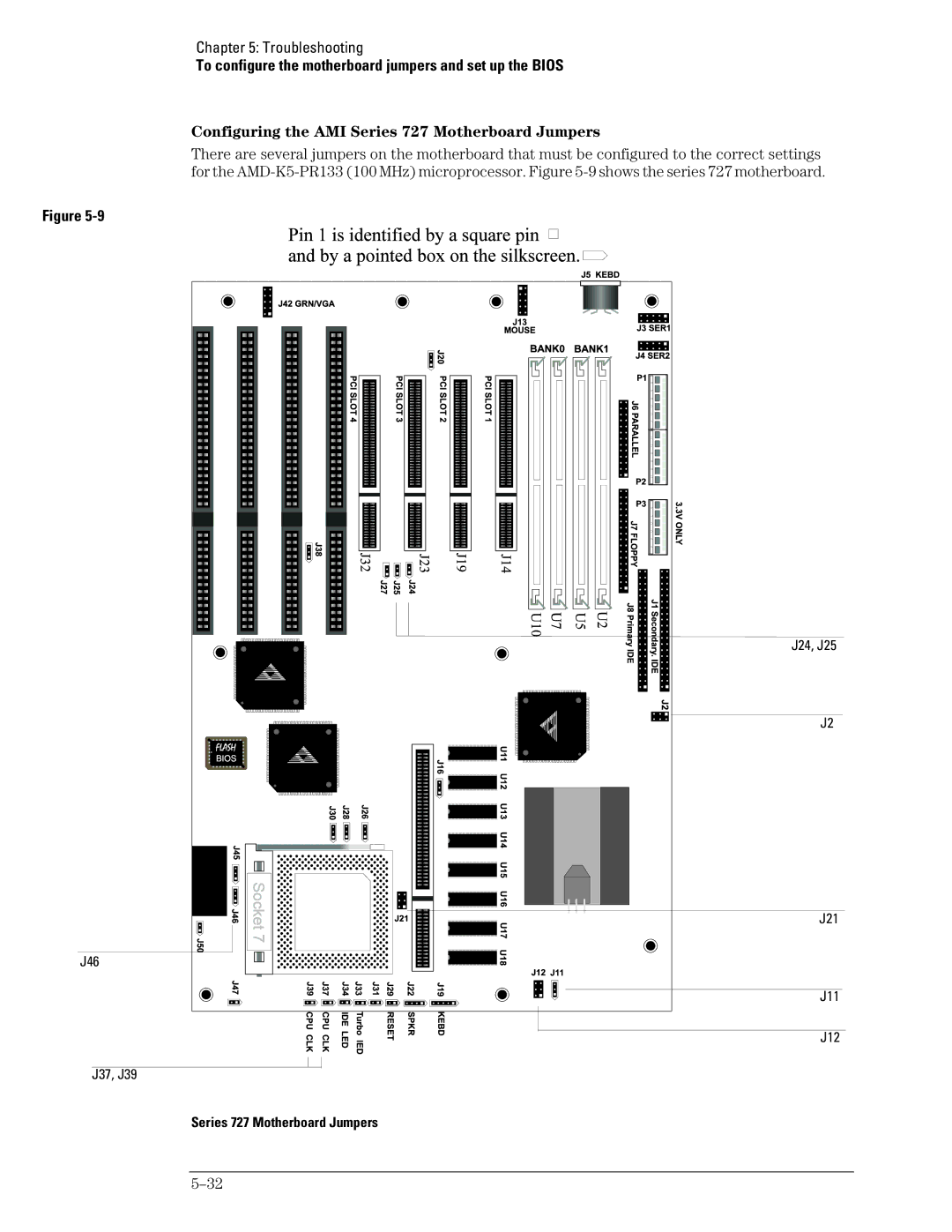 Agilent Technologies 46A, 45A, 54835A manual Configuring the AMI Series 727 Motherboard Jumpers, J46, J37, J39 