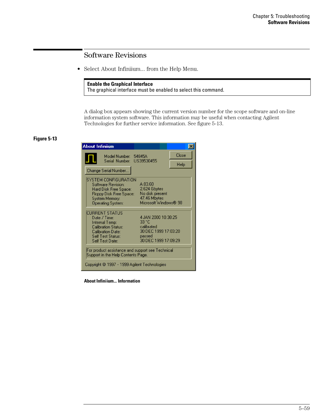 Agilent Technologies 46A Software Revisions, Select About Infiniium... from the Help Menu, Enable the Graphical Interface 