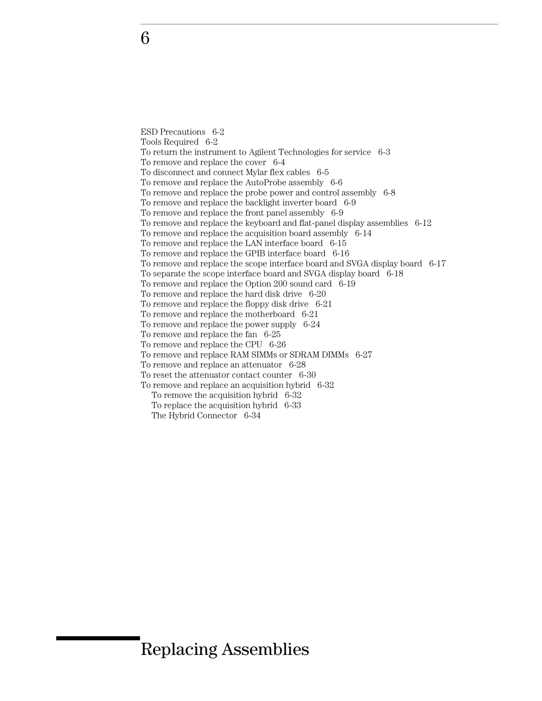 Agilent Technologies 45A, 46A, 54835A manual Replacing Assemblies 