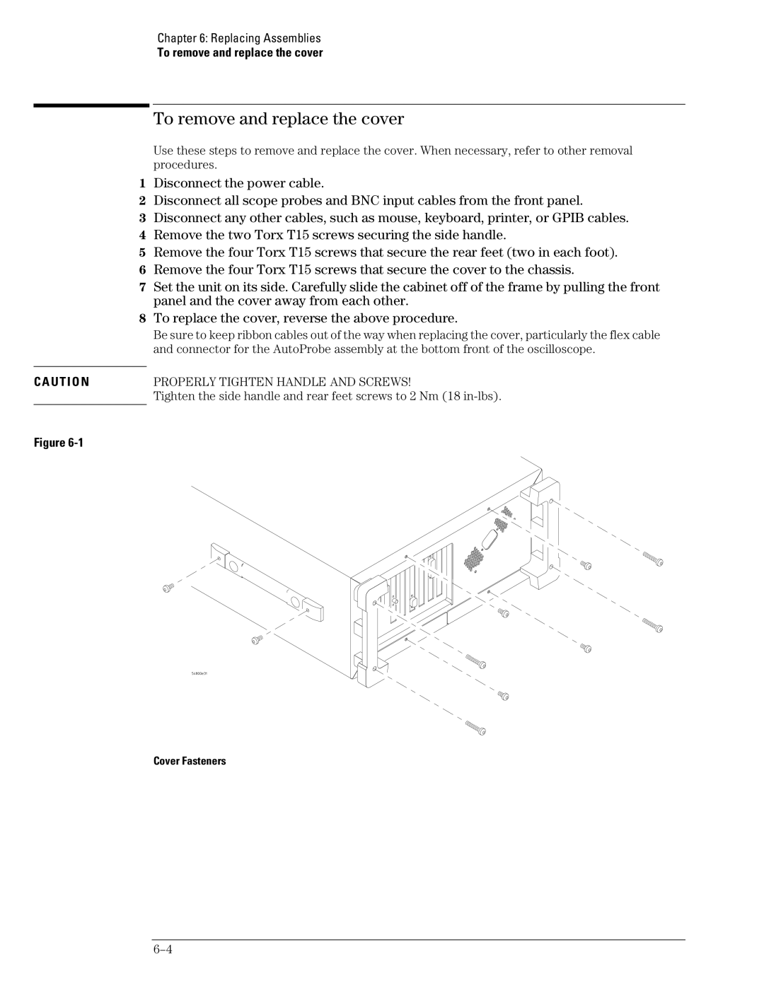 Agilent Technologies 45A, 46A, 54835A manual To remove and replace the cover, Cover Fasteners 