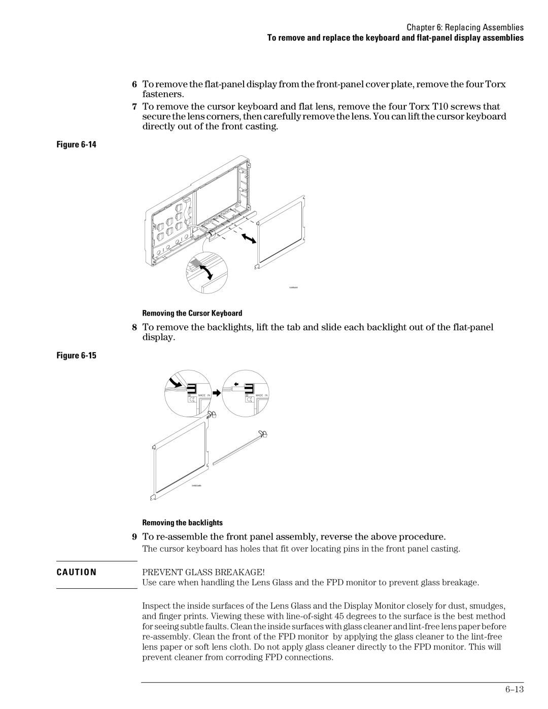 Agilent Technologies 45A, 46A, 54835A manual Removing the Cursor Keyboard, Removing the backlights 