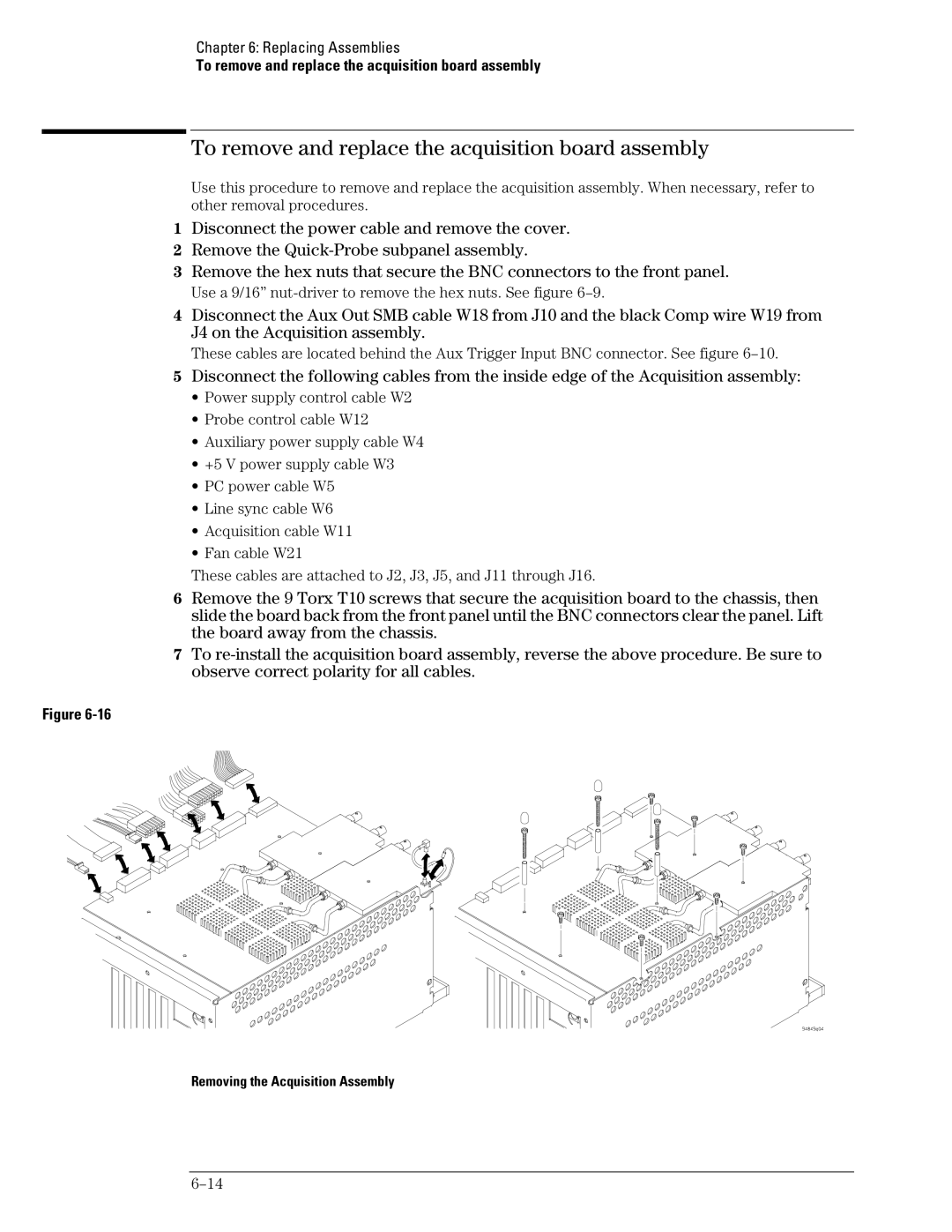 Agilent Technologies 46A, 45A manual To remove and replace the acquisition board assembly, Removing the Acquisition Assembly 