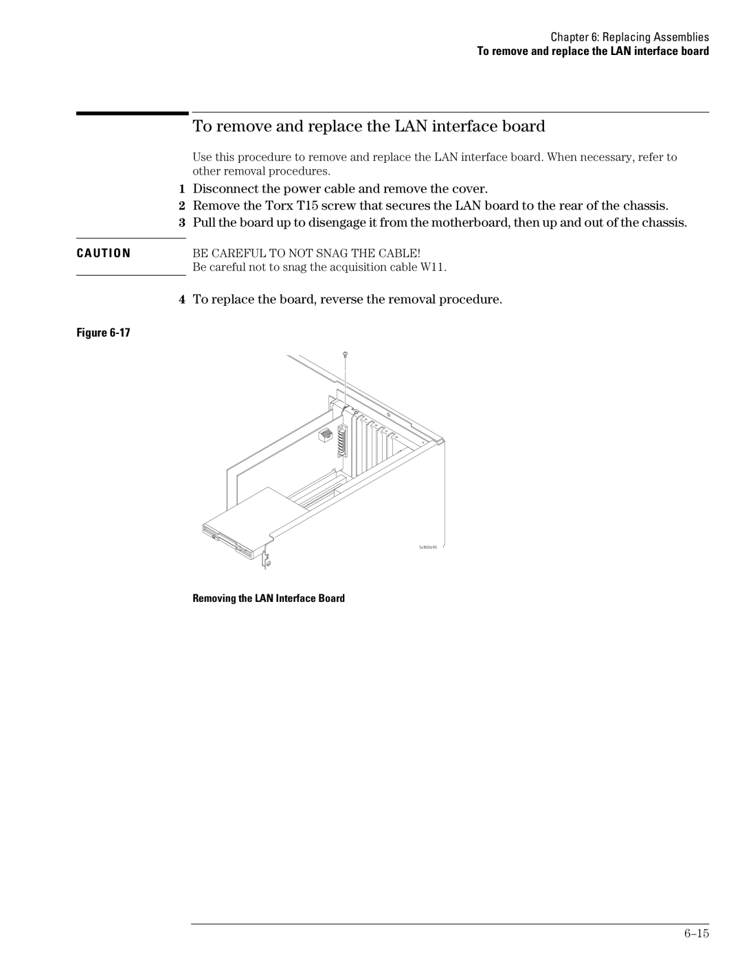 Agilent Technologies 54835A, 45A, 46A manual To remove and replace the LAN interface board, Removing the LAN Interface Board 