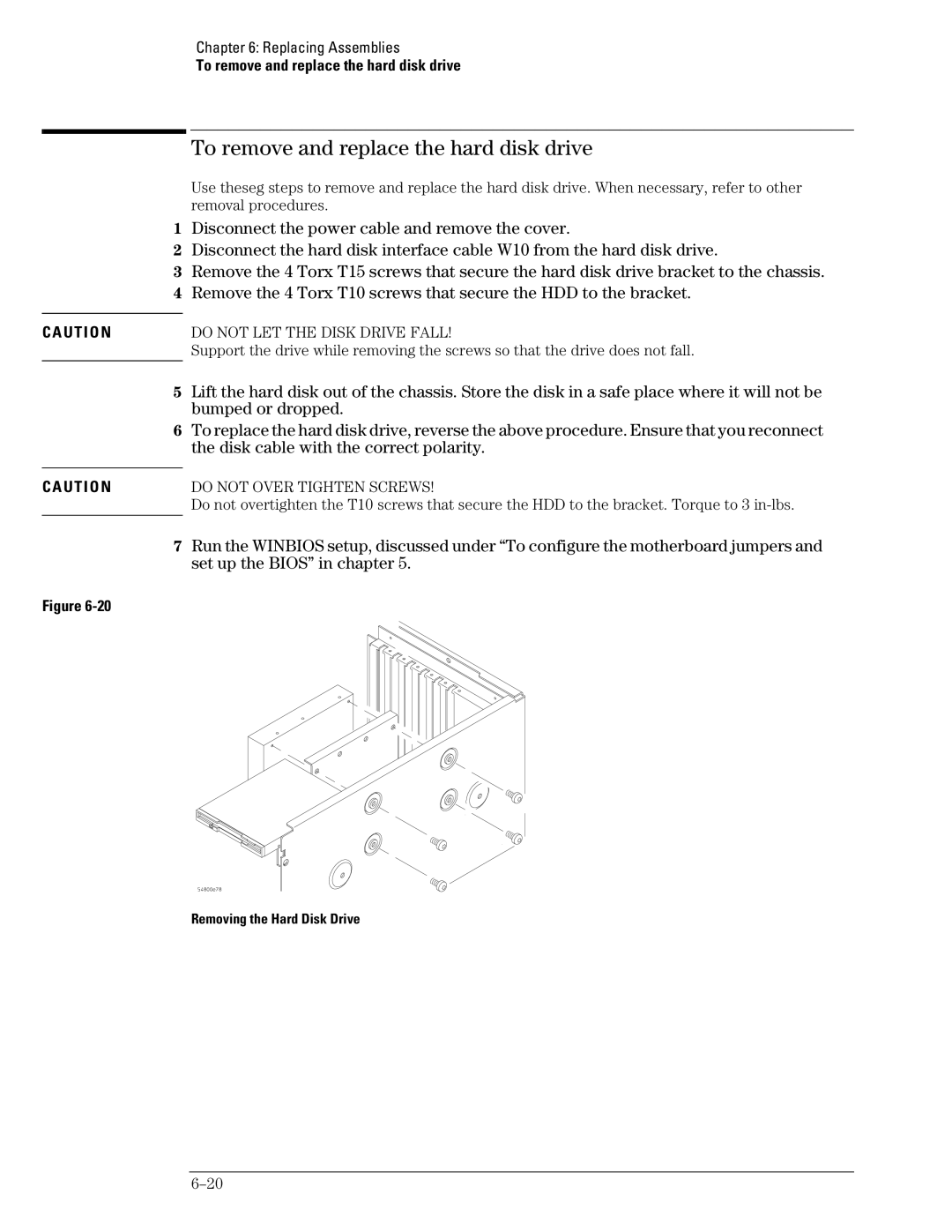 Agilent Technologies 46A, 45A, 54835A manual To remove and replace the hard disk drive, Removing the Hard Disk Drive 