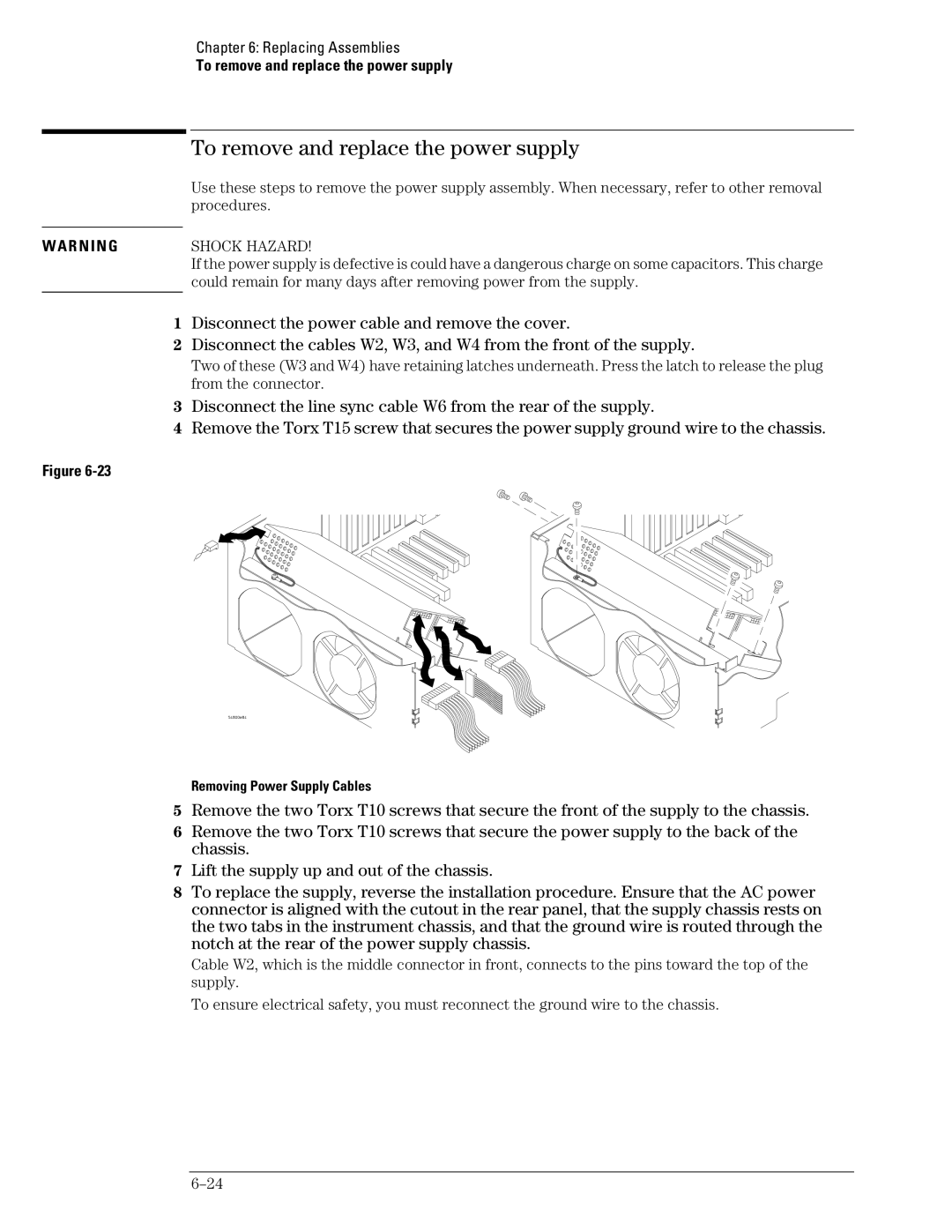 Agilent Technologies 54835A, 45A, 46A manual To remove and replace the power supply, Removing Power Supply Cables 