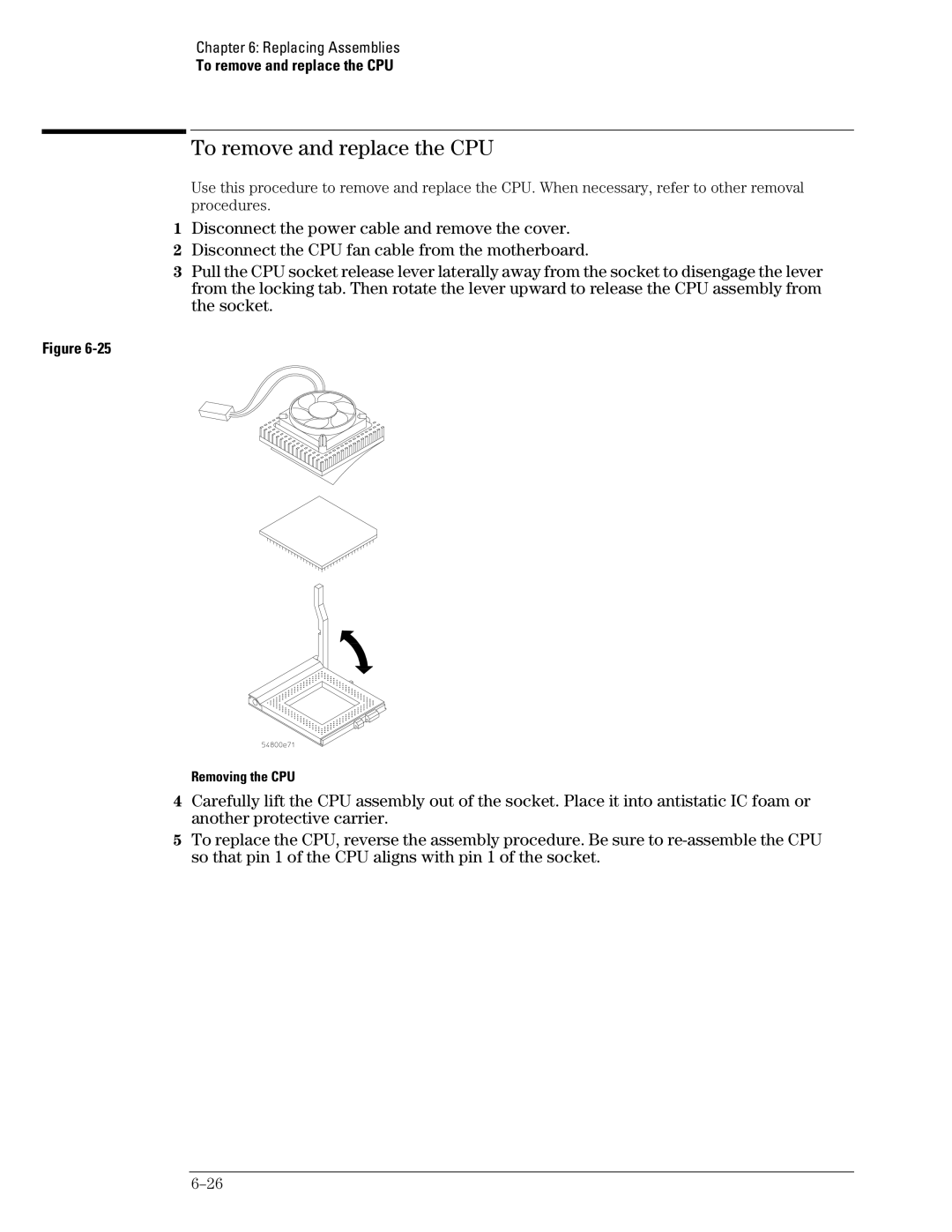 Agilent Technologies 46A, 45A, 54835A manual To remove and replace the CPU, Removing the CPU 