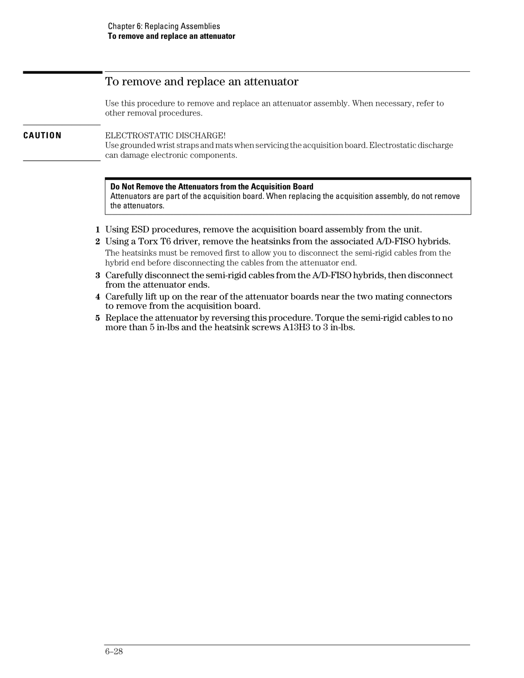 Agilent Technologies 45A To remove and replace an attenuator, Do Not Remove the Attenuators from the Acquisition Board 