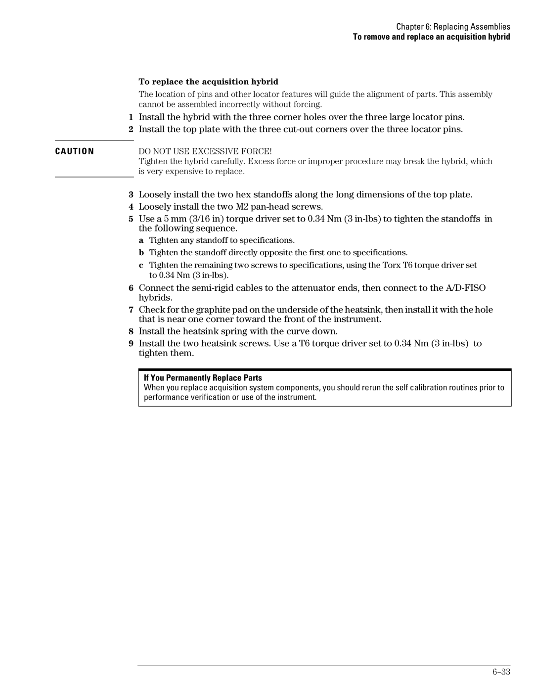 Agilent Technologies 54835A, 45A, 46A manual To replace the acquisition hybrid, Do not USE Excessive Force 