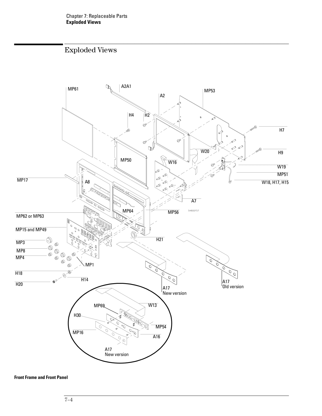 Agilent Technologies 46A, 45A, 54835A Exploded Views, MP61 MP17 MP62 or MP63 MP15 and MP49, Front Frame and Front Panel 