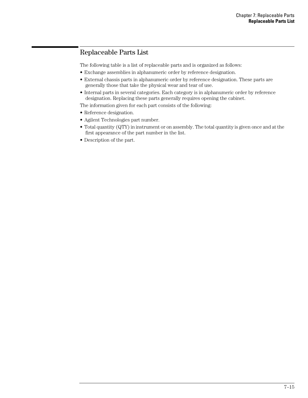 Agilent Technologies 45A, 46A, 54835A manual Replaceable Parts List 