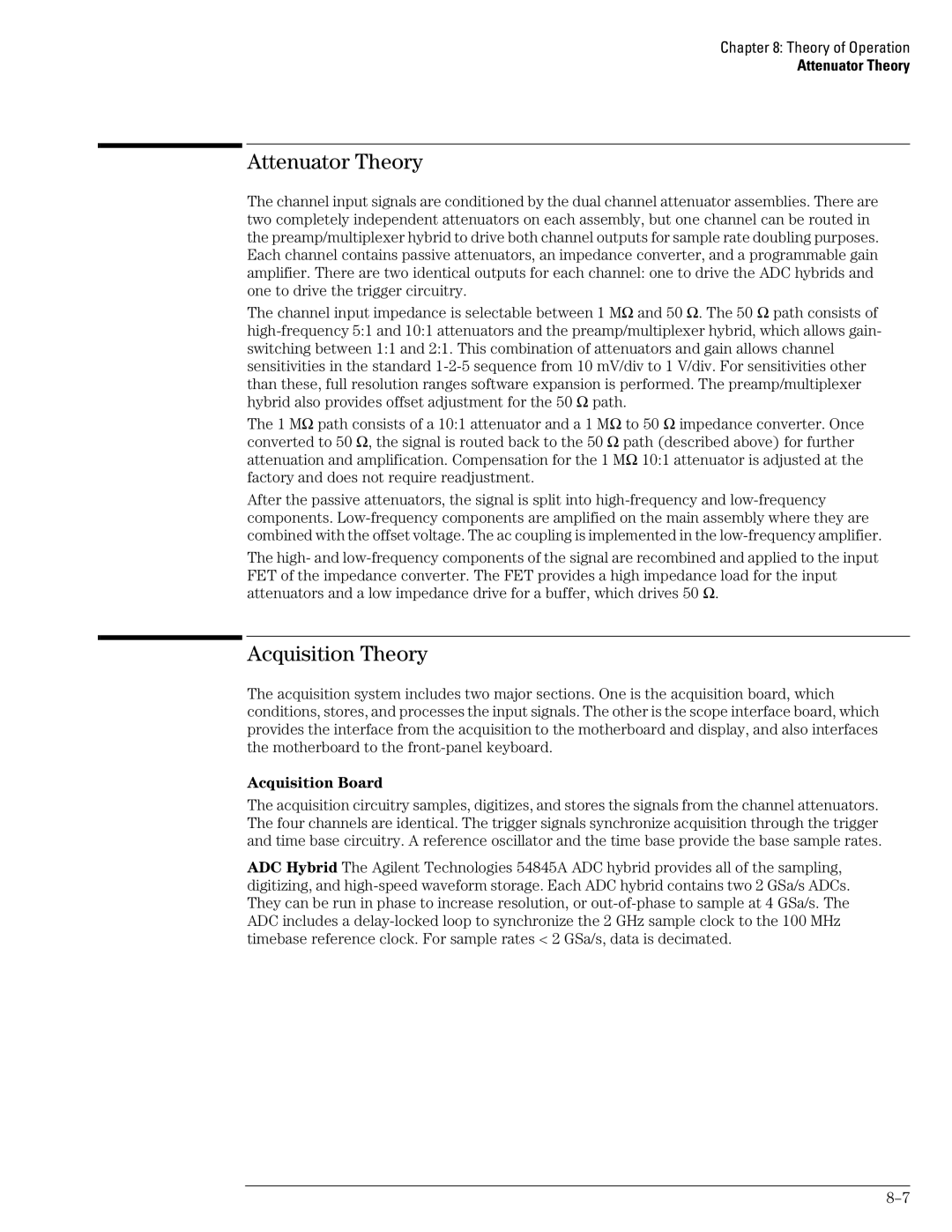 Agilent Technologies 54835A, 45A, 46A manual Attenuator Theory, Acquisition Theory, Acquisition Board 