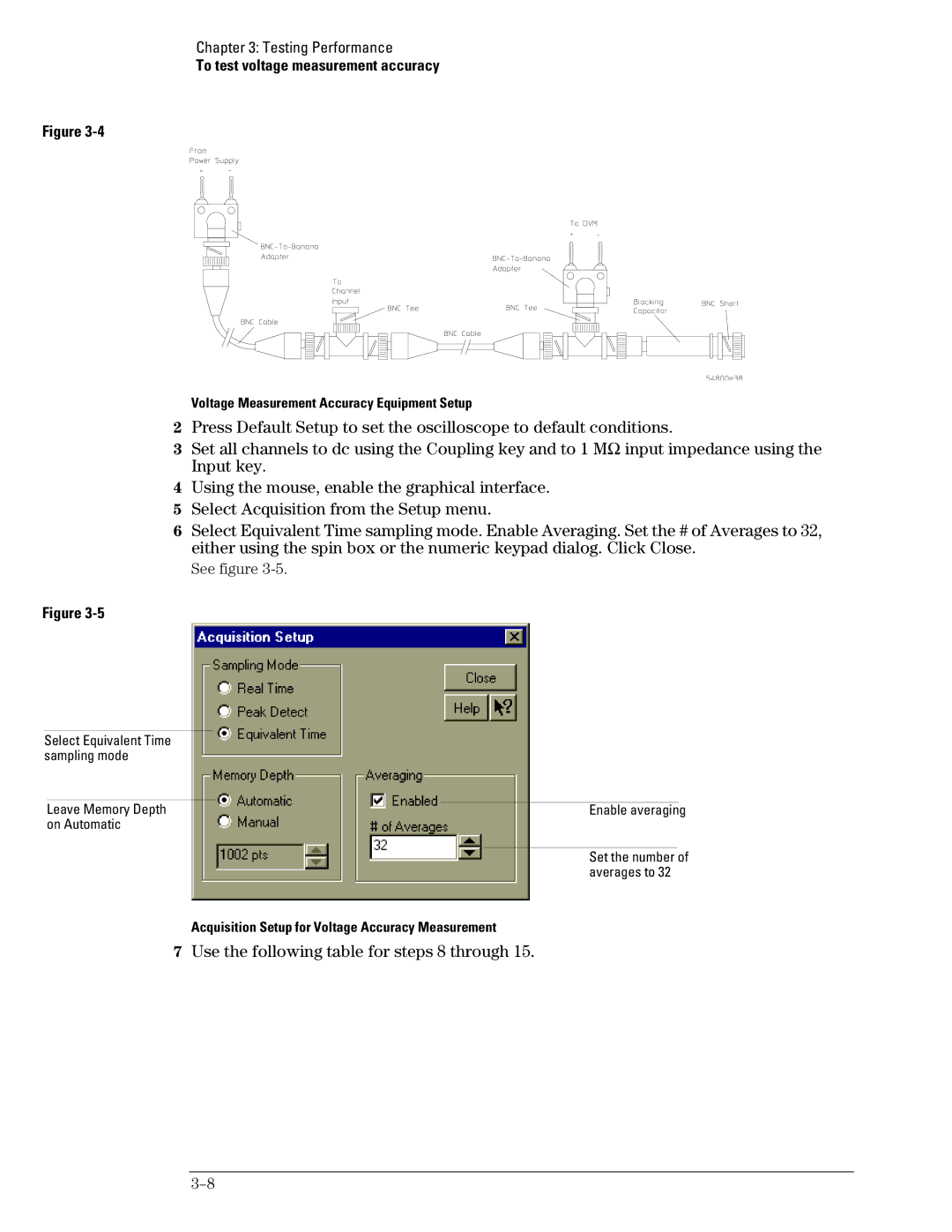 Agilent Technologies 45A, 46A Use the following table for steps 8 through, Voltage Measurement Accuracy Equipment Setup 