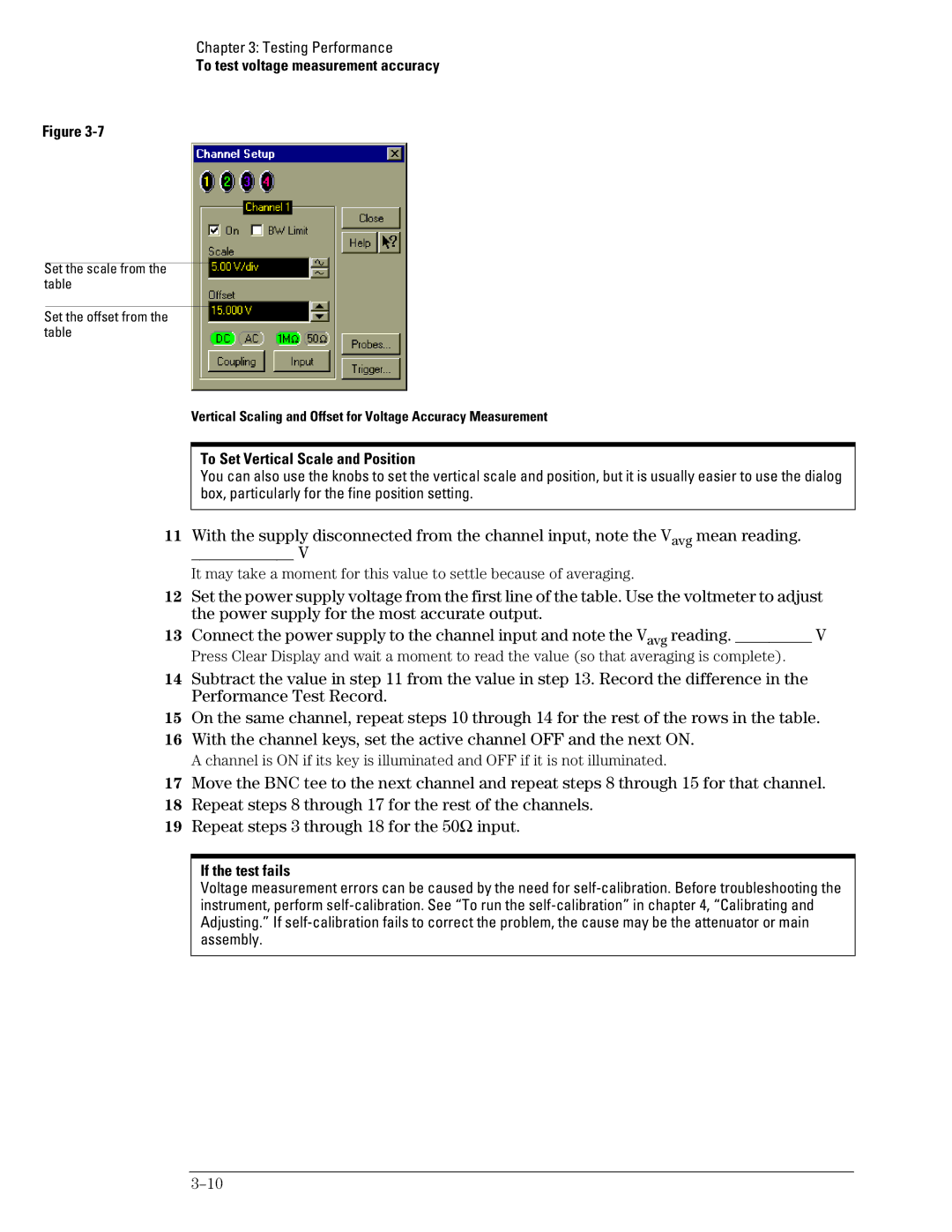 Agilent Technologies 54835A To Set Vertical Scale and Position, Set the scale from the table Set the offset from the table 