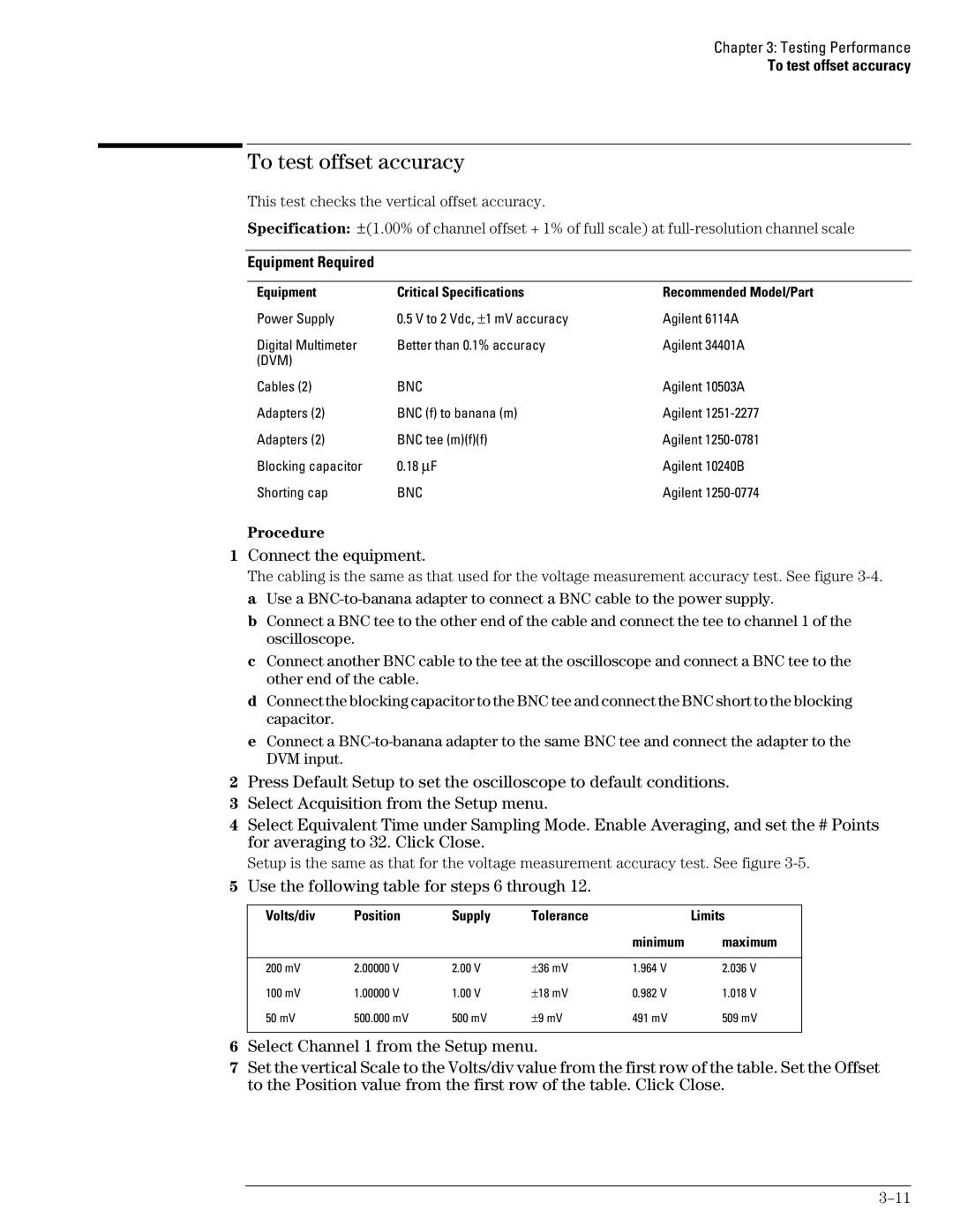 Agilent Technologies 45A, 46A, 54835A manual To test offset accuracy, Use the following table for steps 6 through, Maximum 