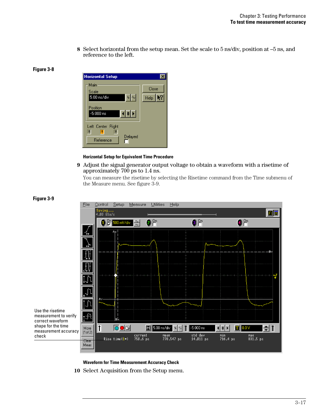 Agilent Technologies 45A, 46A Horizontal Setup for Equivalent Time Procedure, Waveform for Time Measurement Accuracy Check 