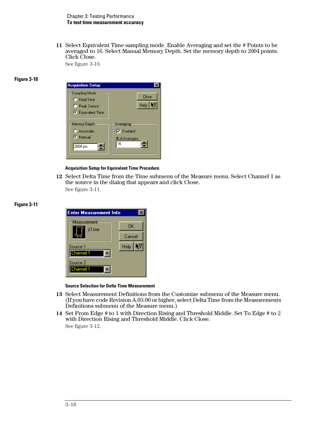 Agilent Technologies 46A, 45A Acquisition Setup for Equivalent Time Procedure, Source Selection for Delta Time Measurement 