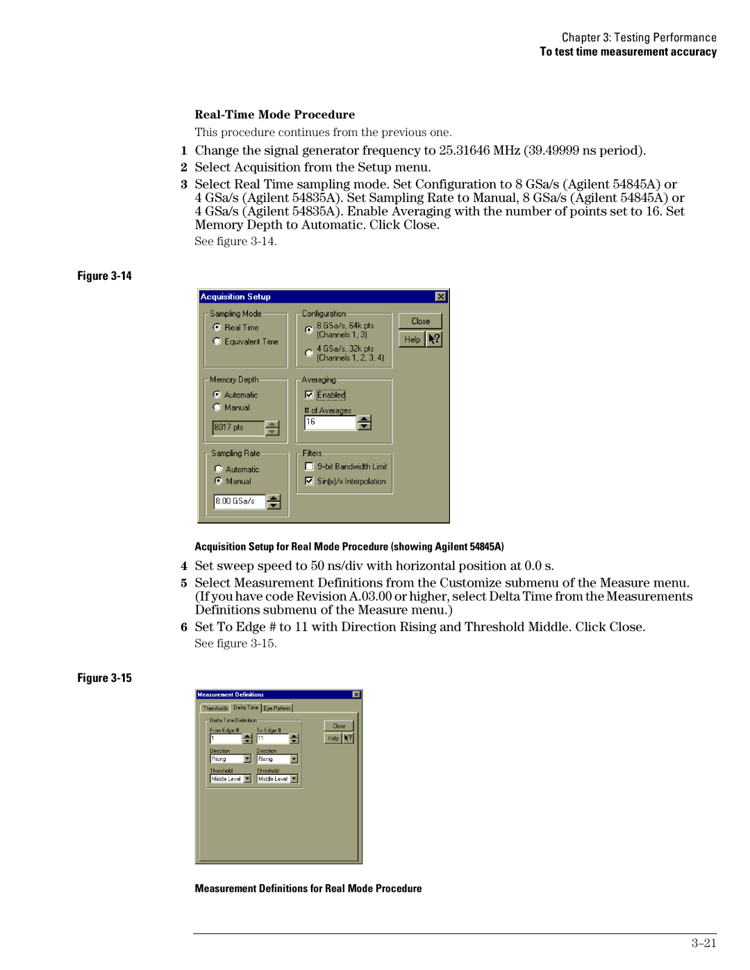 Agilent Technologies 46A, 45A, 54835A manual Real-Time Mode Procedure, Measurement Definitions for Real Mode Procedure 