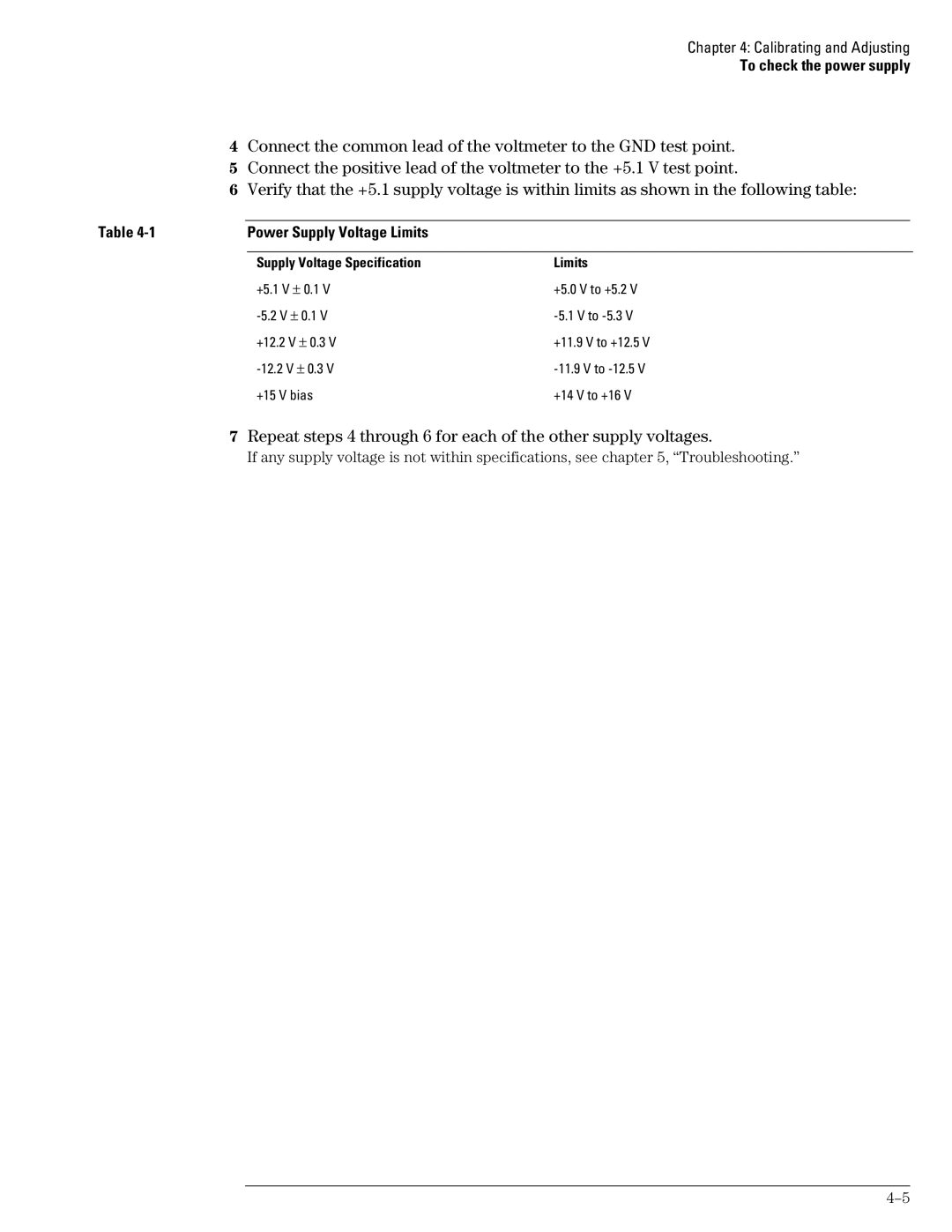 Agilent Technologies 46A, 45A, 54835A manual Power Supply Voltage Limits, Supply Voltage Specification Limits 