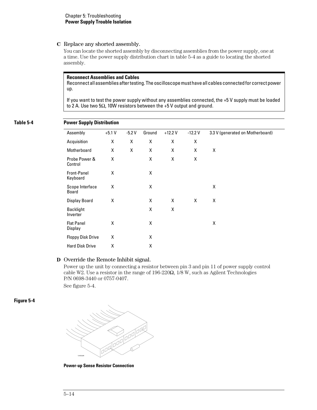 Agilent Technologies 46A Replace any shorted assembly, Override the Remote Inhibit signal, Reconnect Assemblies and Cables 