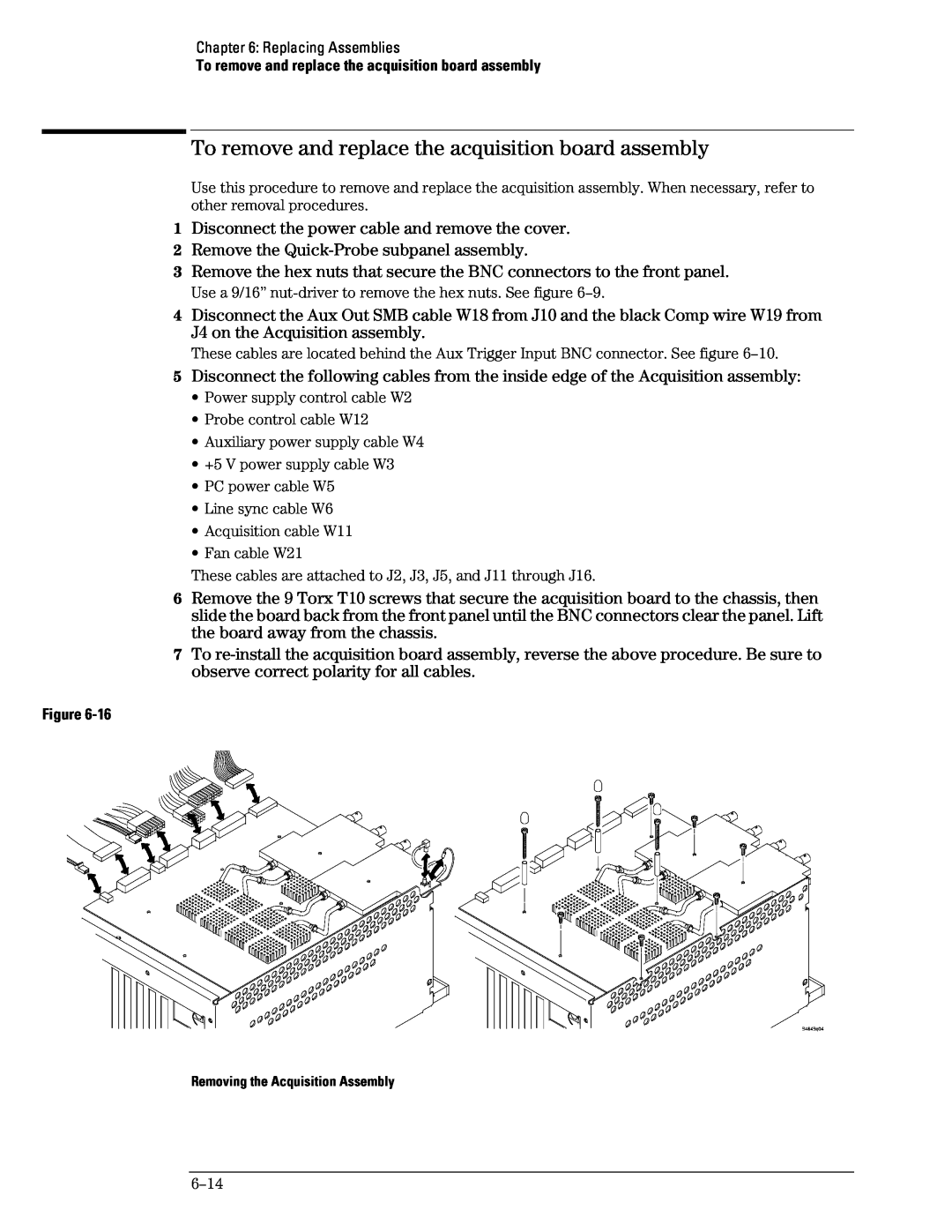 Agilent Technologies 46A, 45A, 54835A manual To remove and replace the acquisition board assembly 