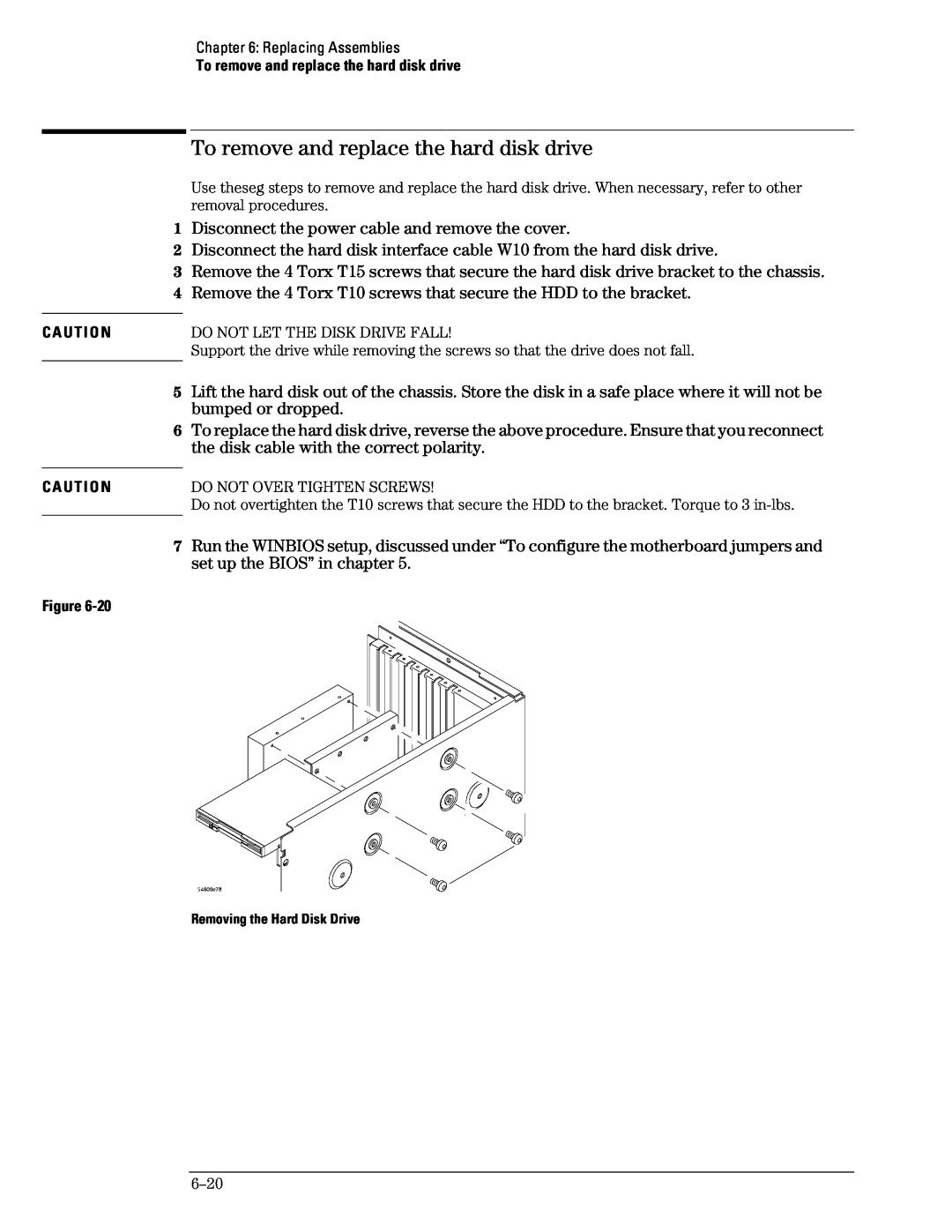 Agilent Technologies 46A, 45A, 54835A manual To remove and replace the hard disk drive 